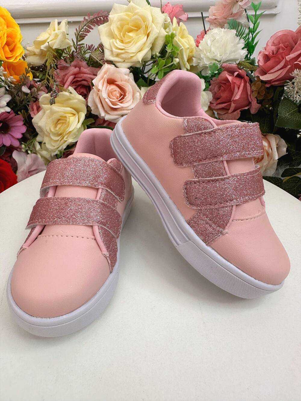 Tênis com Velcro Rosa Com Glitter Meninas