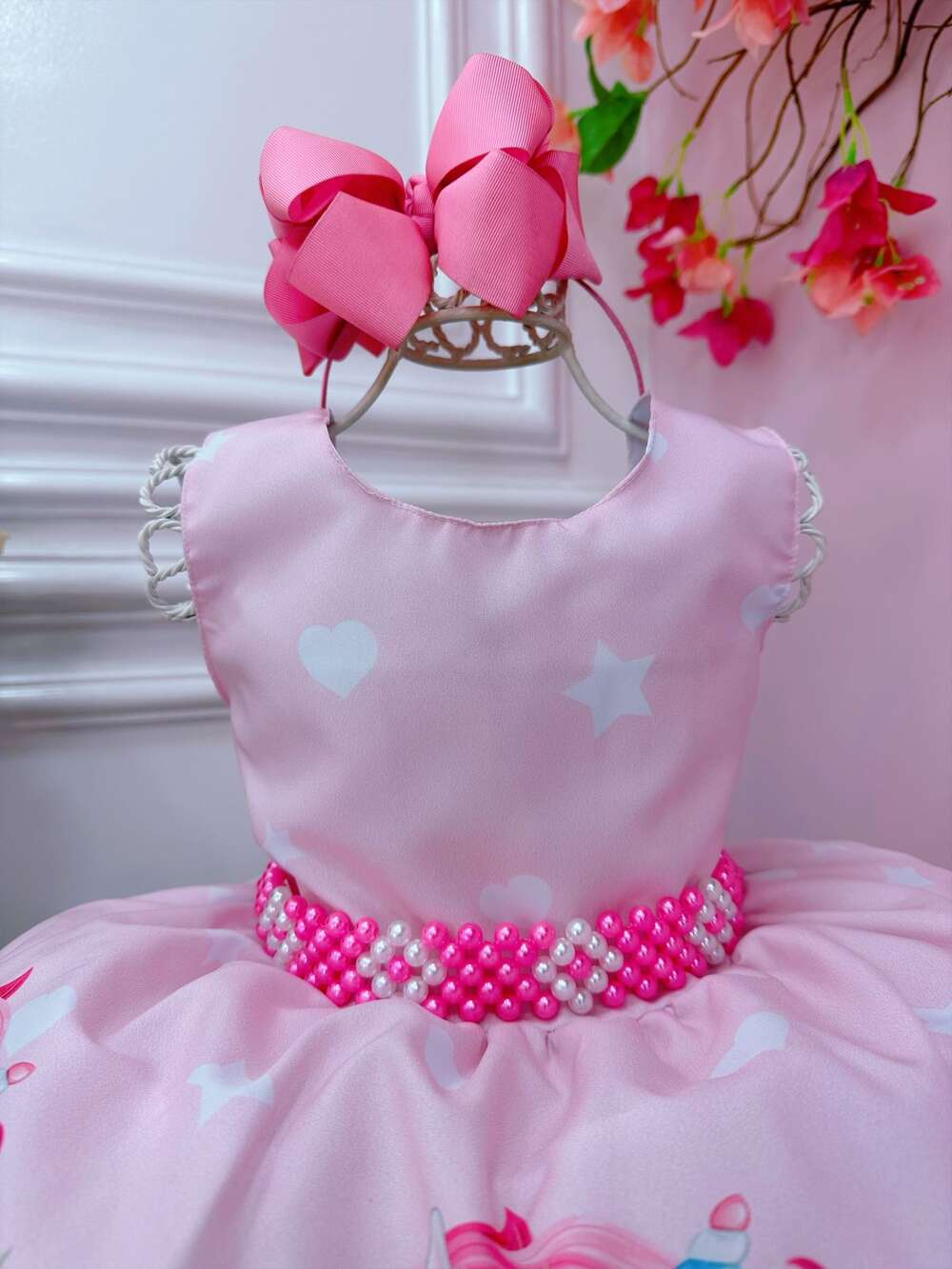 Vestido Infantil Rosa Unicórnio Festas de Aniversário Luxo