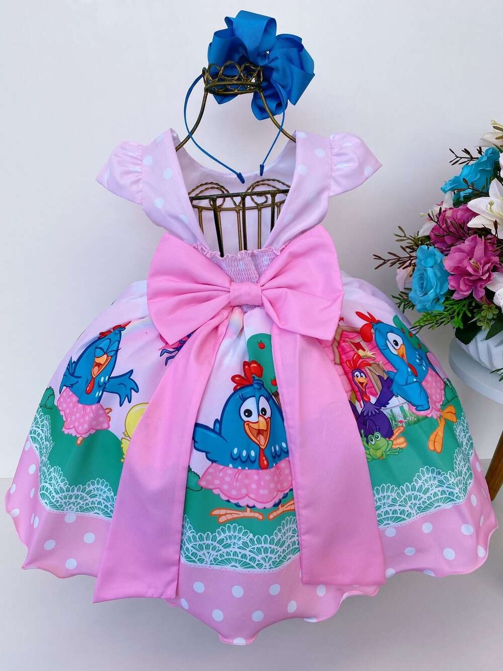 Vestido Infantil Galinha Pintadinha Rosa Luxo Festas