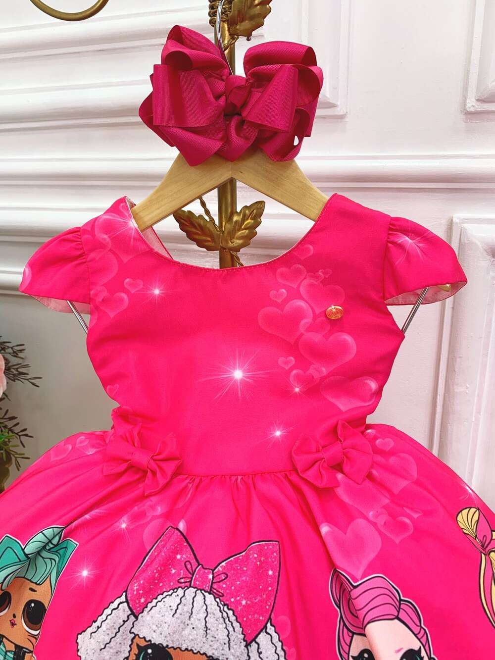 Vestido Infantil Pink Lol Florido C/ Broches de Laçinhos