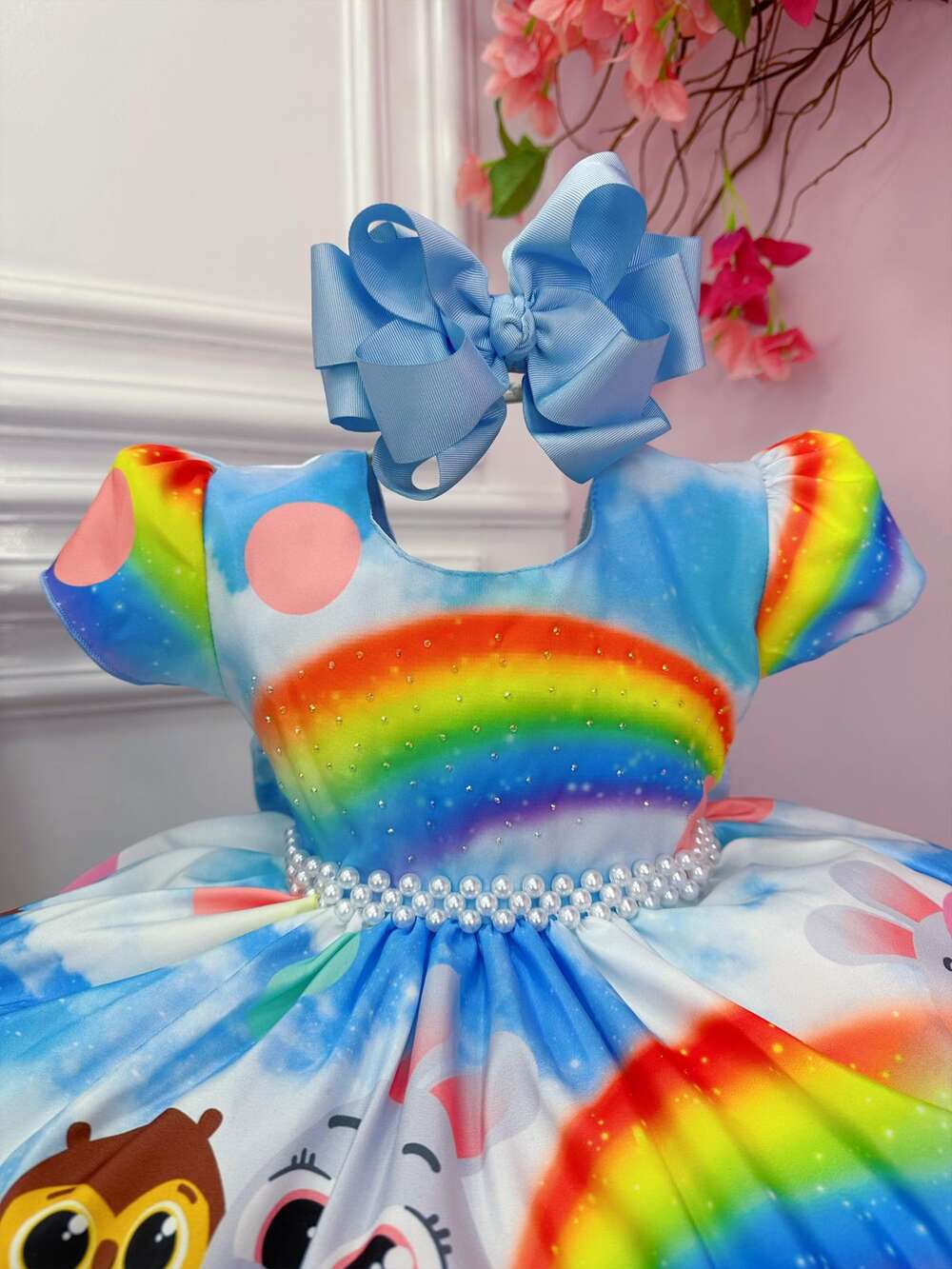 Vestido Infantil Bolofofos Arco Iris Colorido Peito Strass