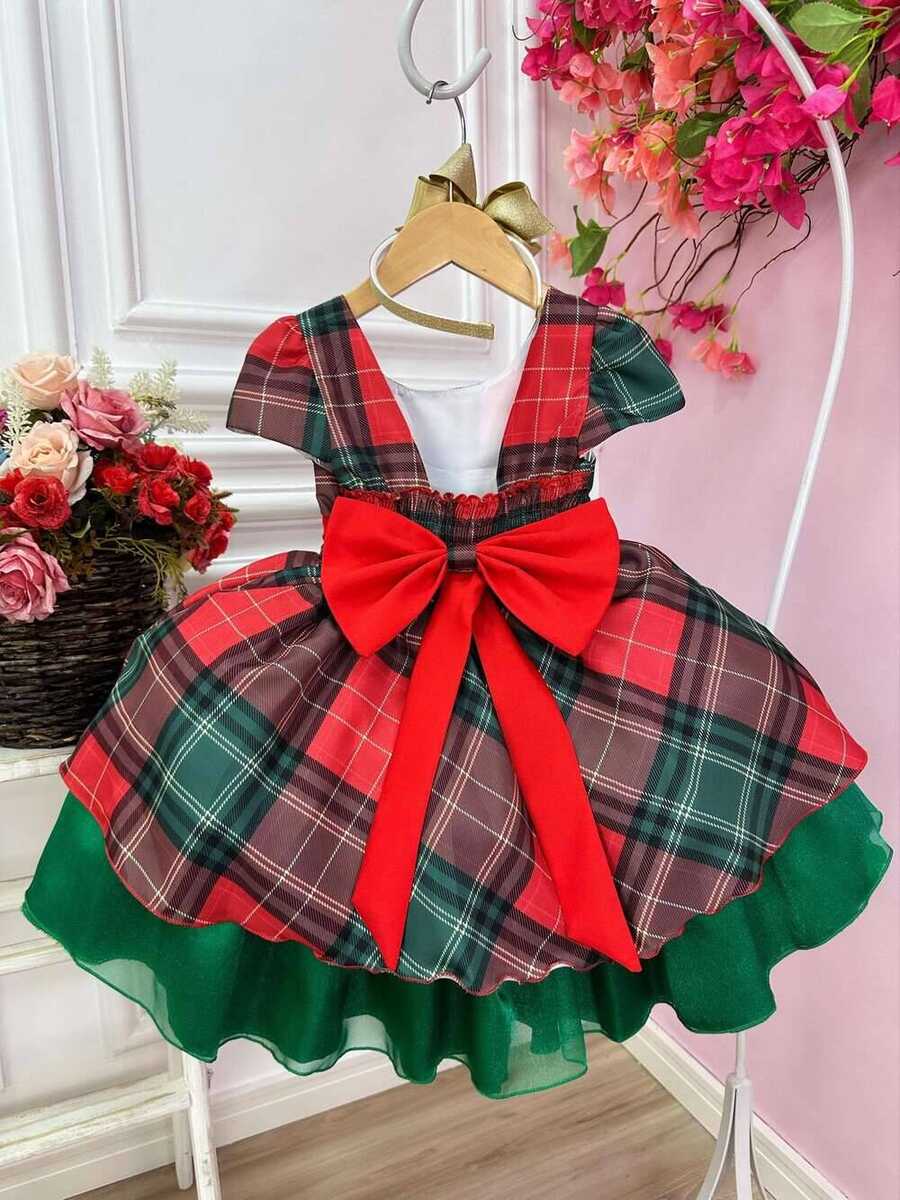 Vestido Infantil Vermelho Xadrez Colorido Natal Festas