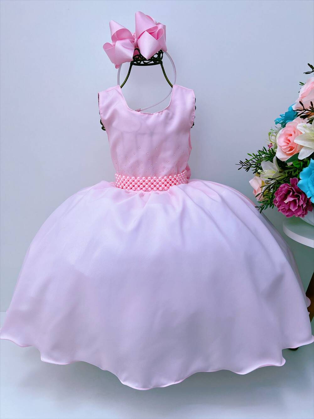 Vestido Infantil Rosa Luxo Batizado Casamento Festa Damas