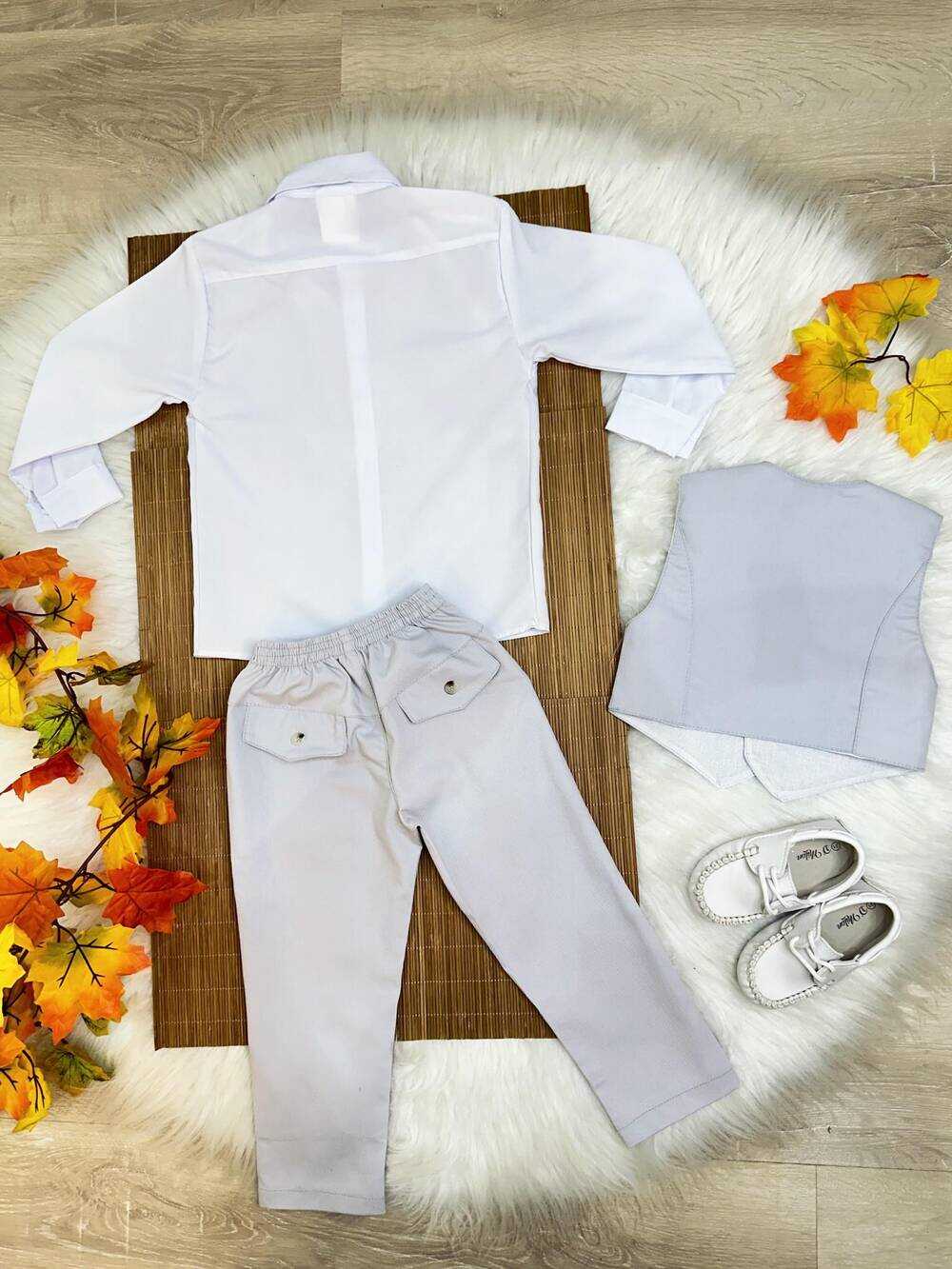 Conjunto Social Colete Calça Gravata Cinza e Camisa Branca