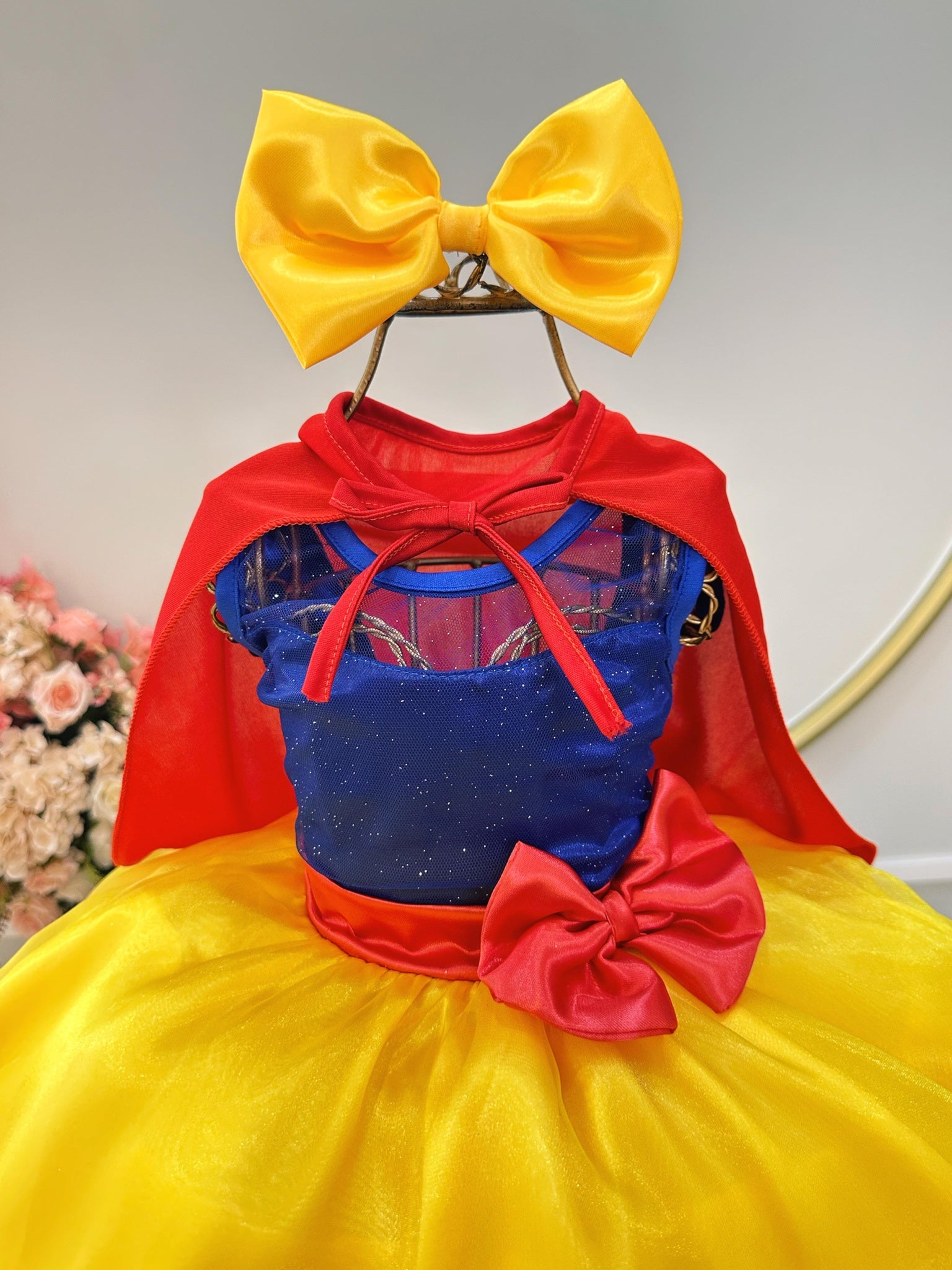 Vestido Fantasia Infantil Princesa Branca de Neve C/ Capa