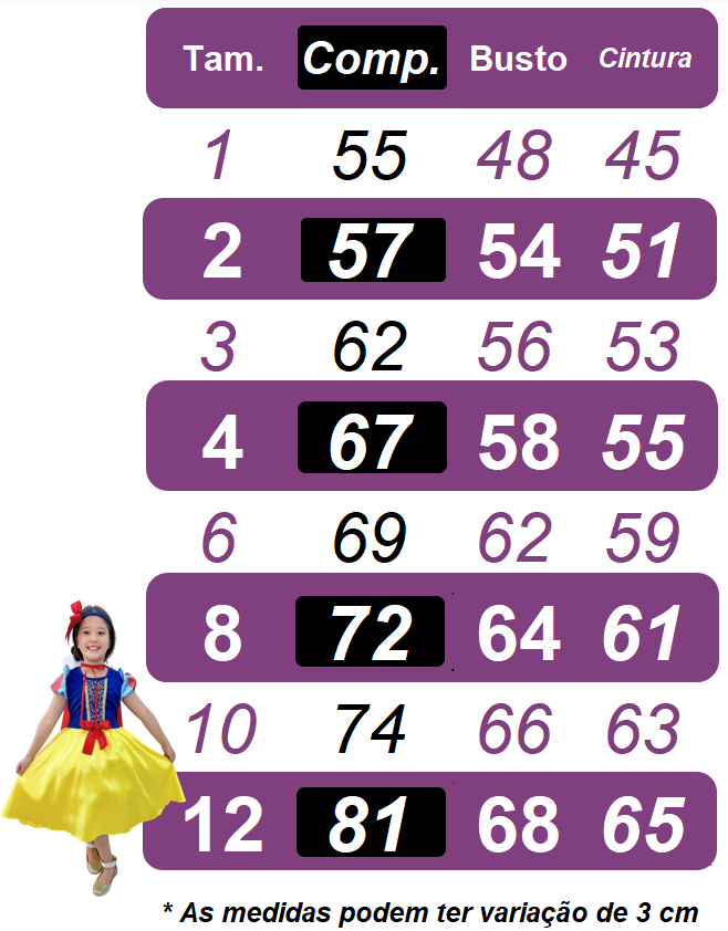 Vestido Fantasia Infantil Princesa Branca de Neve C/ Capa