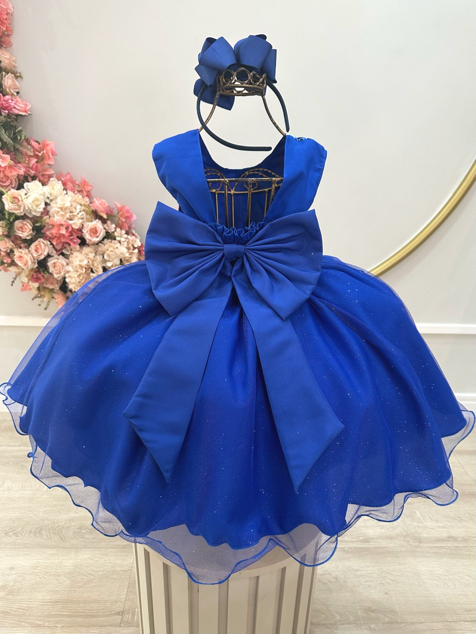 Vestido Infantil Azul Royal Lilo Stitch e Angel Festas