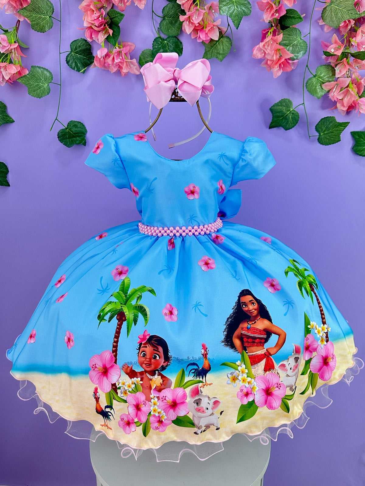 Vestido Infantil Moana na Praia Azul Festas
