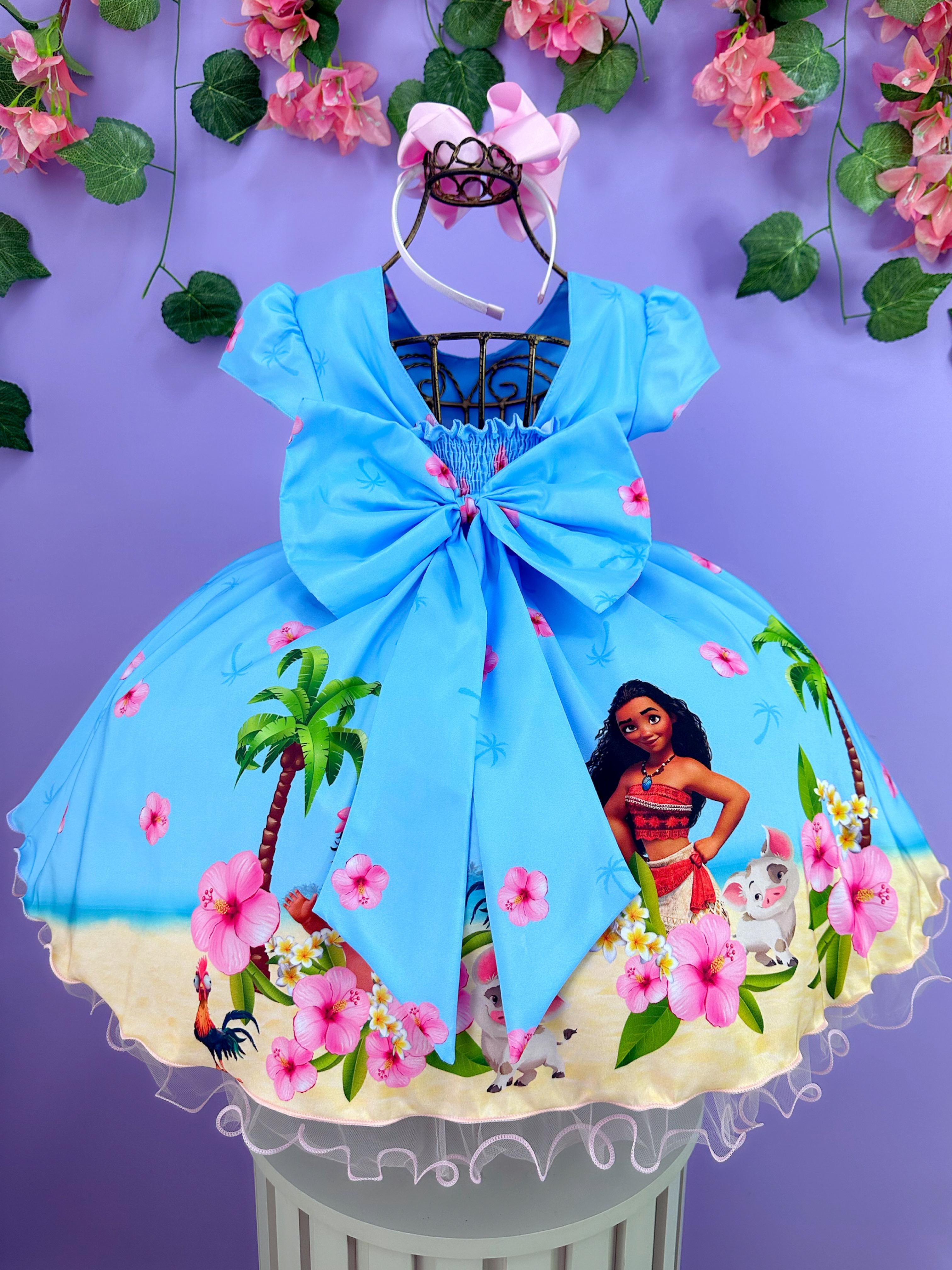Vestido Infantil Moana na Praia Azul Festas