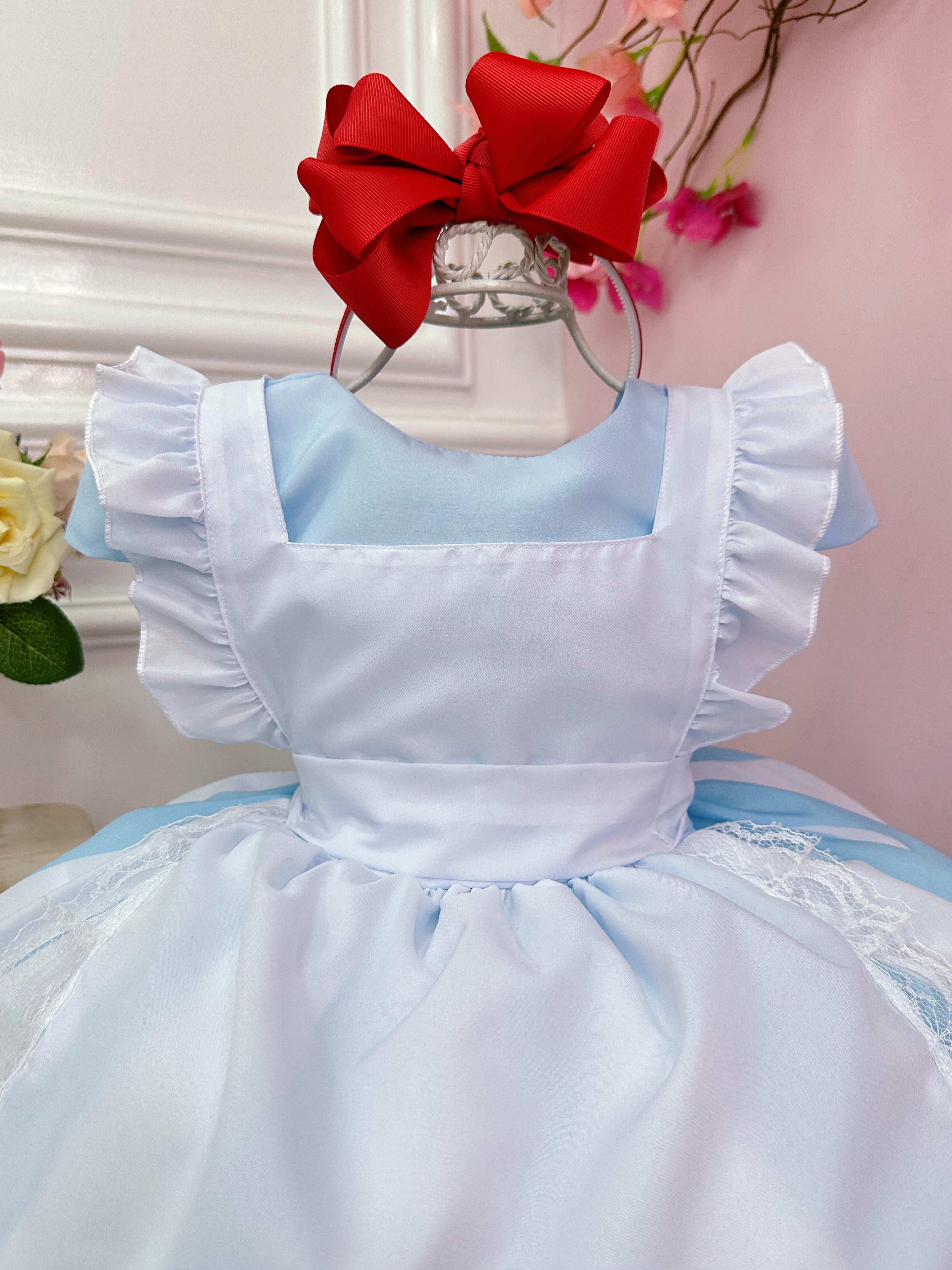 Vestido Infantil Alice no Pais das Maravilhas Festas Luxo