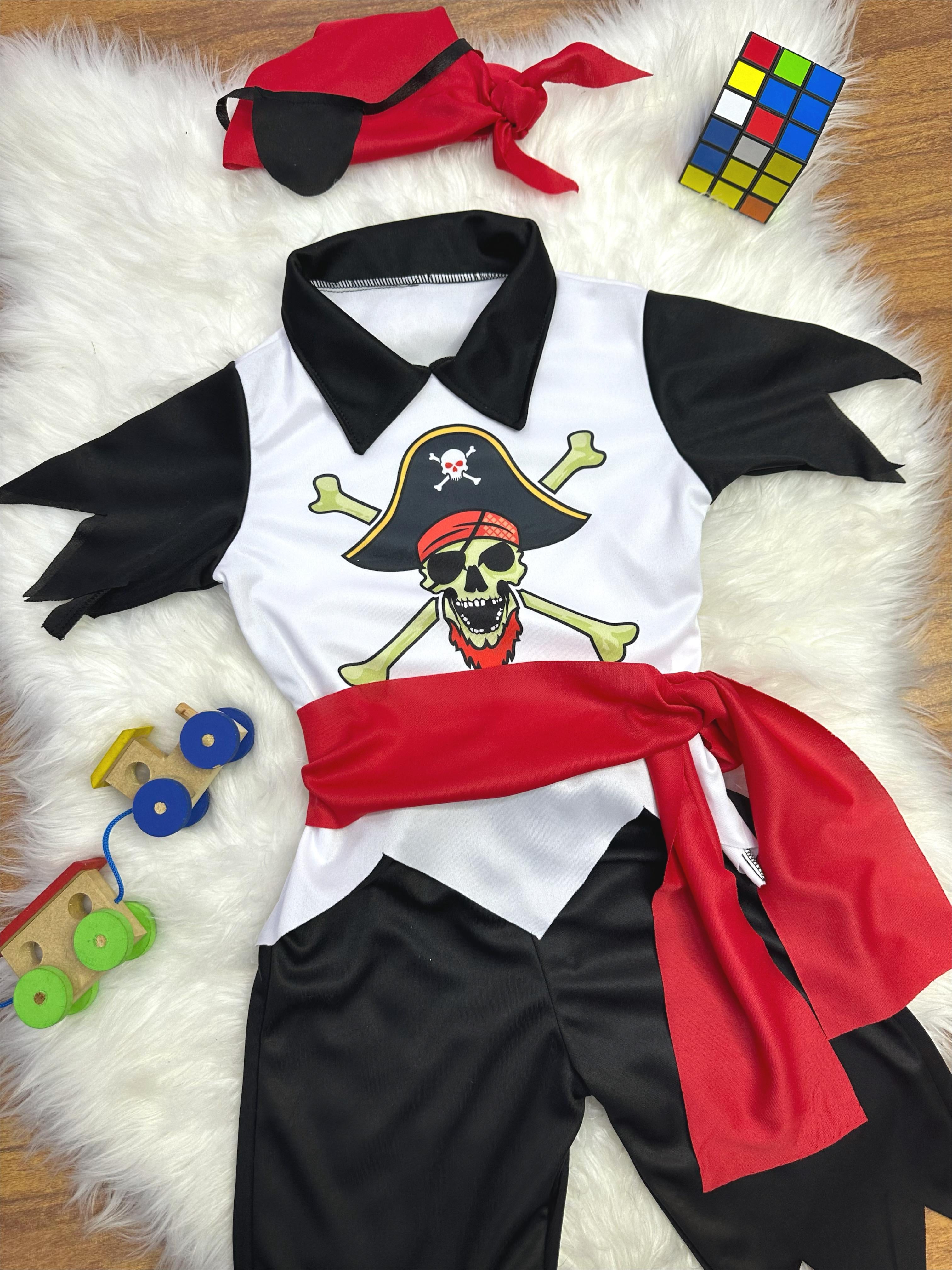 Fantasia Infantil Capitão Pirata C/ Faixa Bandana Tapa Olho