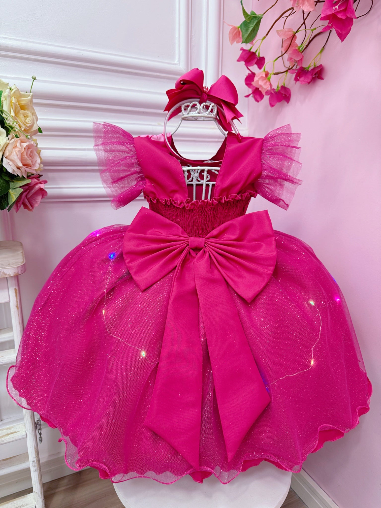Vestido Infantil Lilo e Stitch Pink Saia C/ Leds Glitter