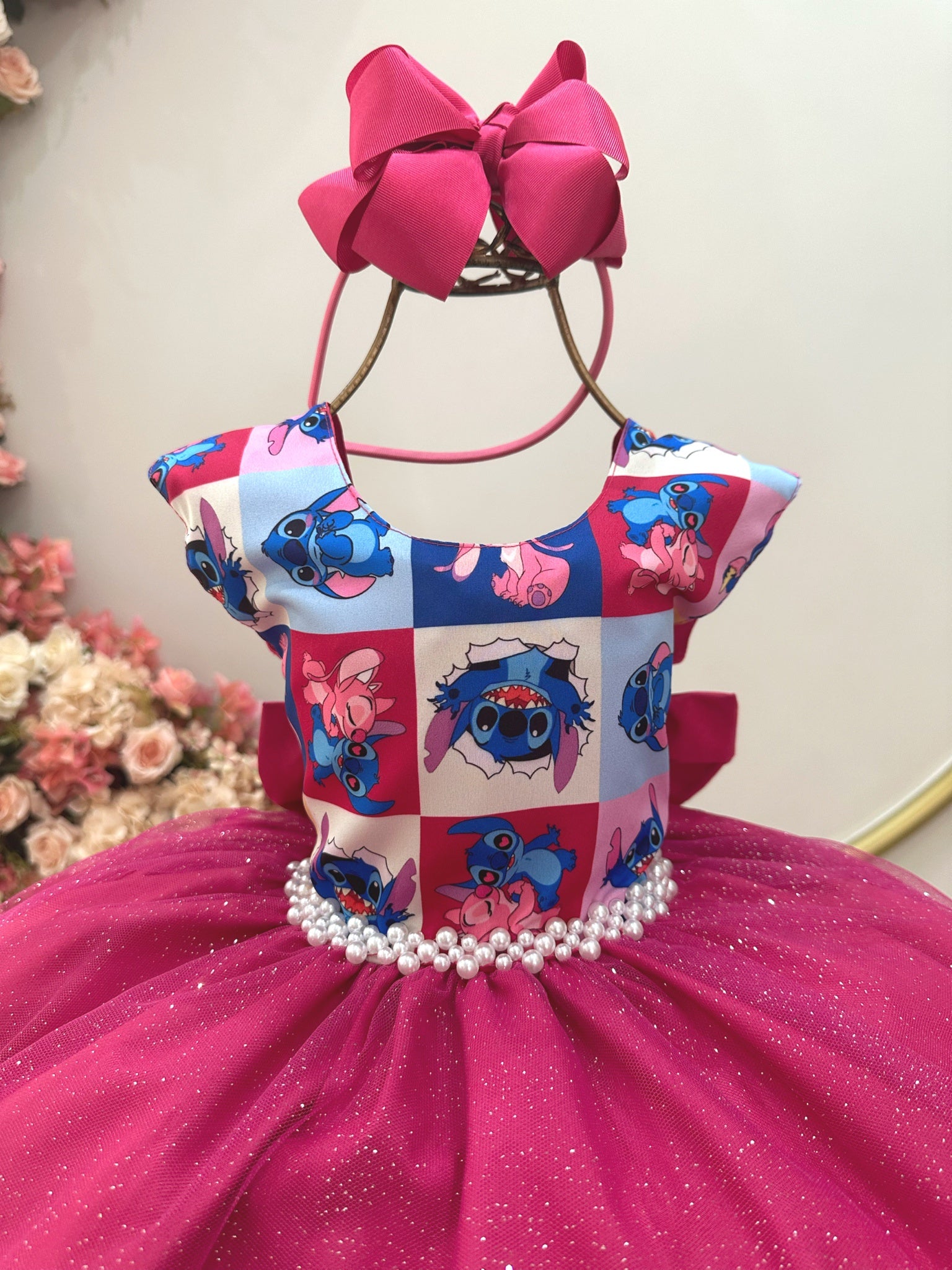 Vestido Infantil Pink Lilo Stitch e Angel Festas