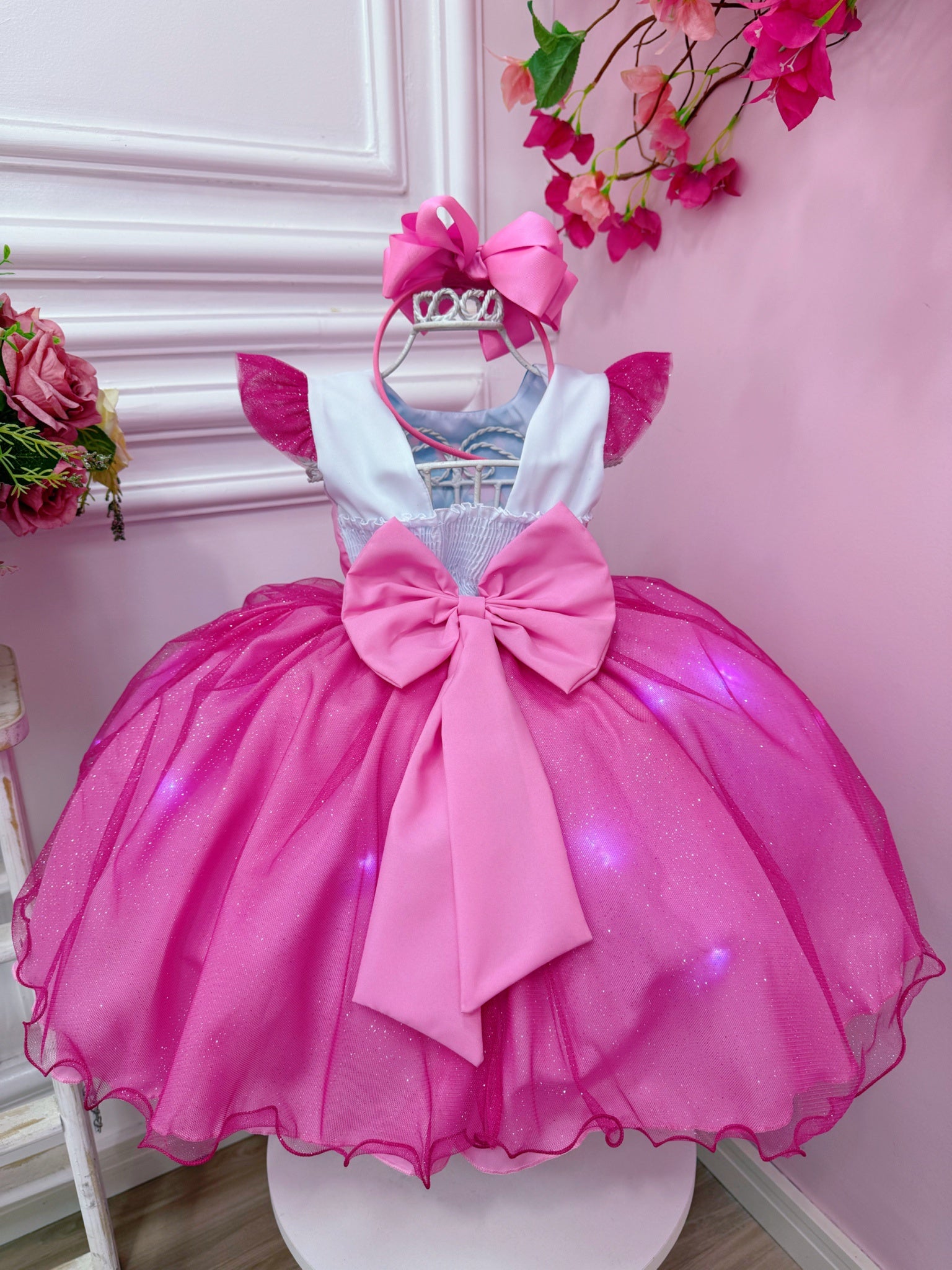 Vestido Infantil Lilo Stitch e Angel Saia Com Led Festas