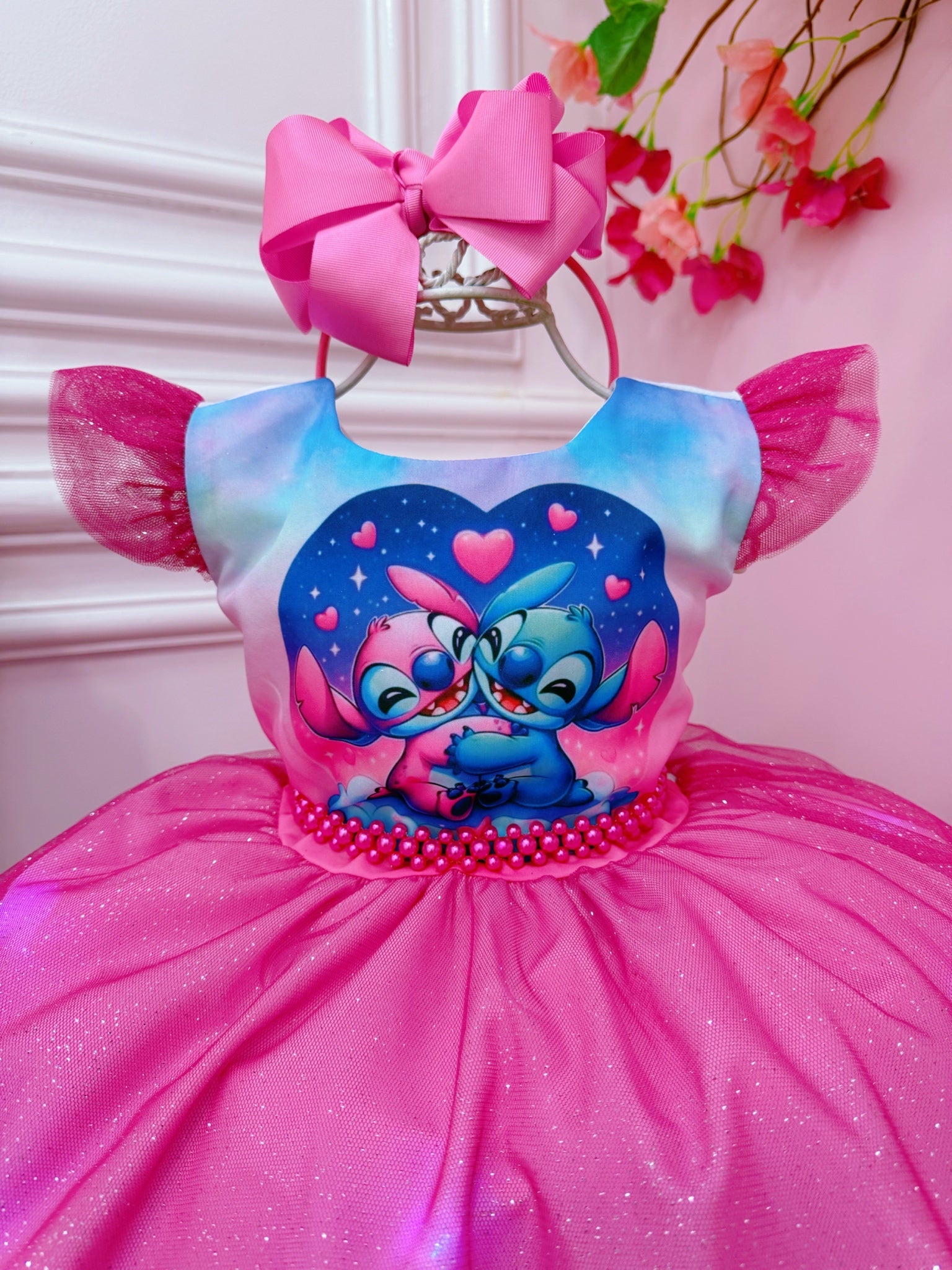 Vestido Infantil Lilo Stitch e Angel Saia Com Led Festas