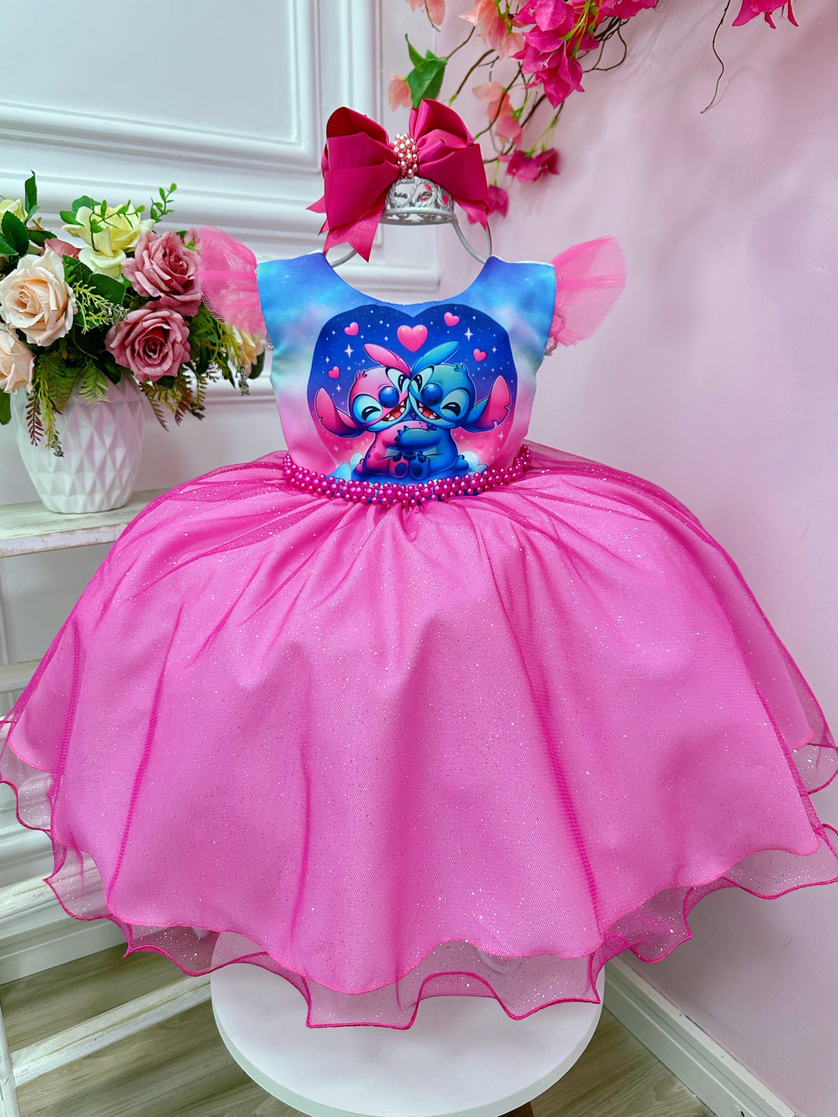 Vestido Infantil Lilo Stitch e Angel Saia Com Led Festas
