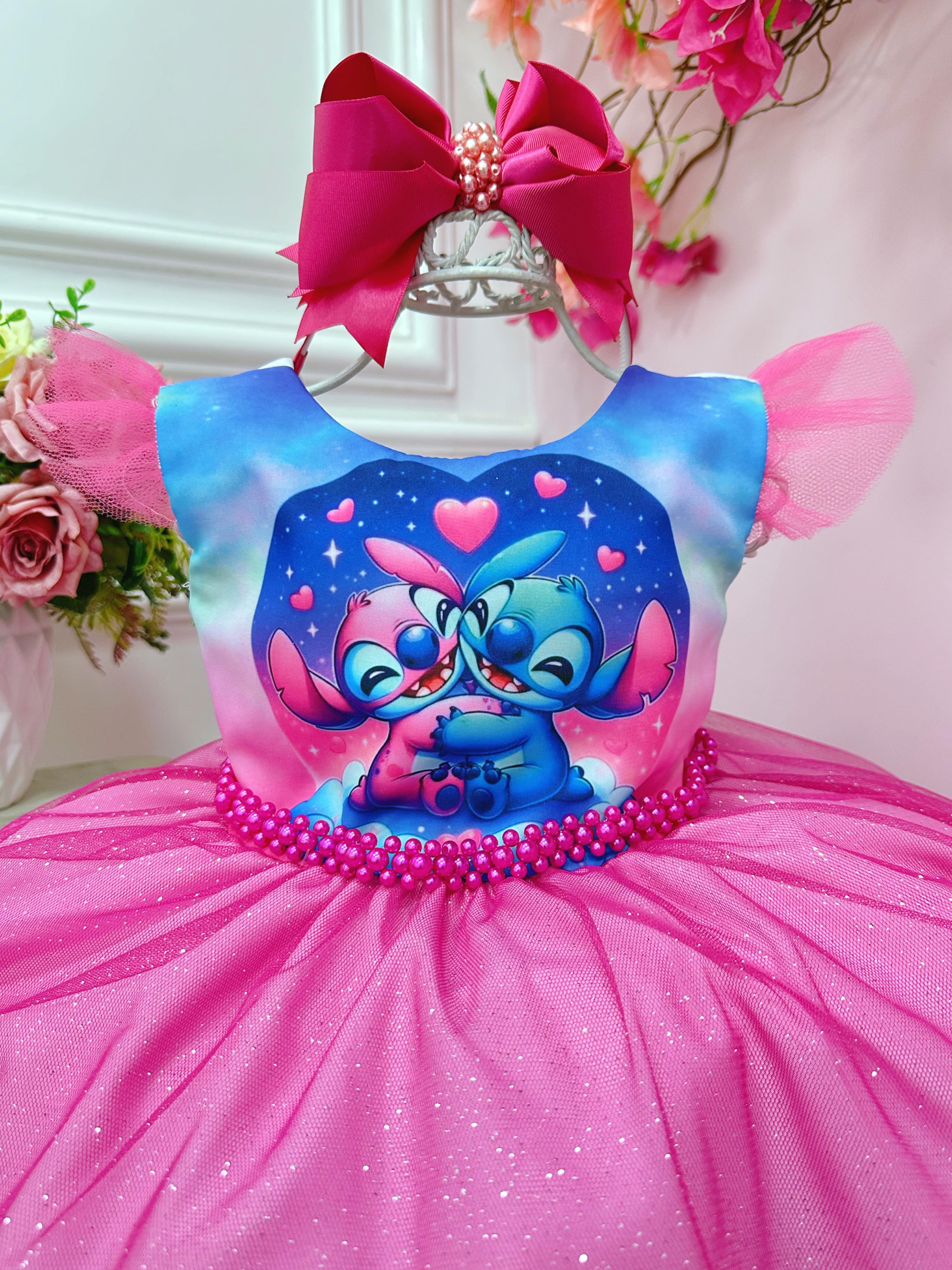 Vestido Infantil Lilo Stitch e Angel Saia Com Led Festas