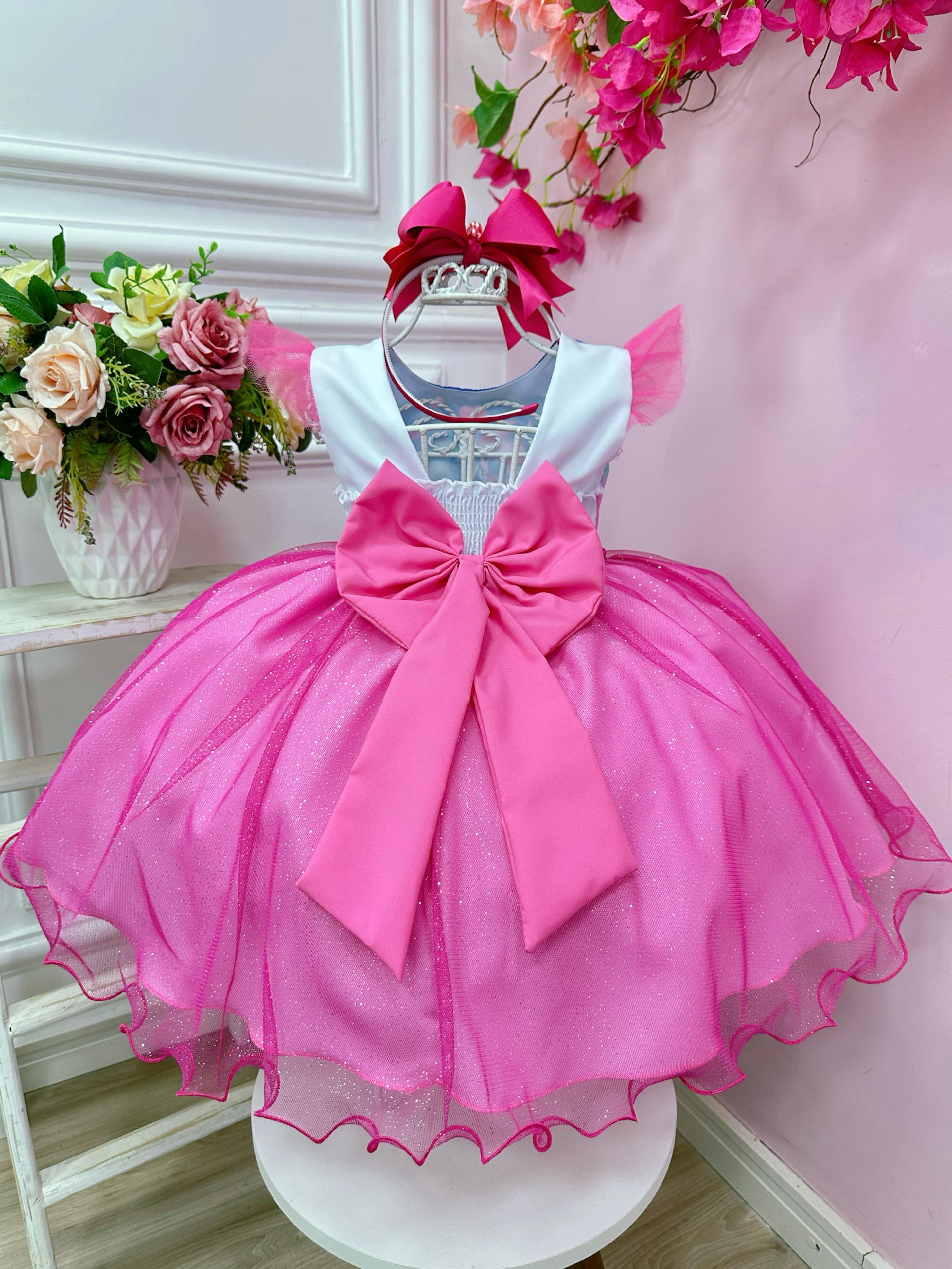 Vestido Infantil Lilo Stitch e Angel Saia Com Led Festas