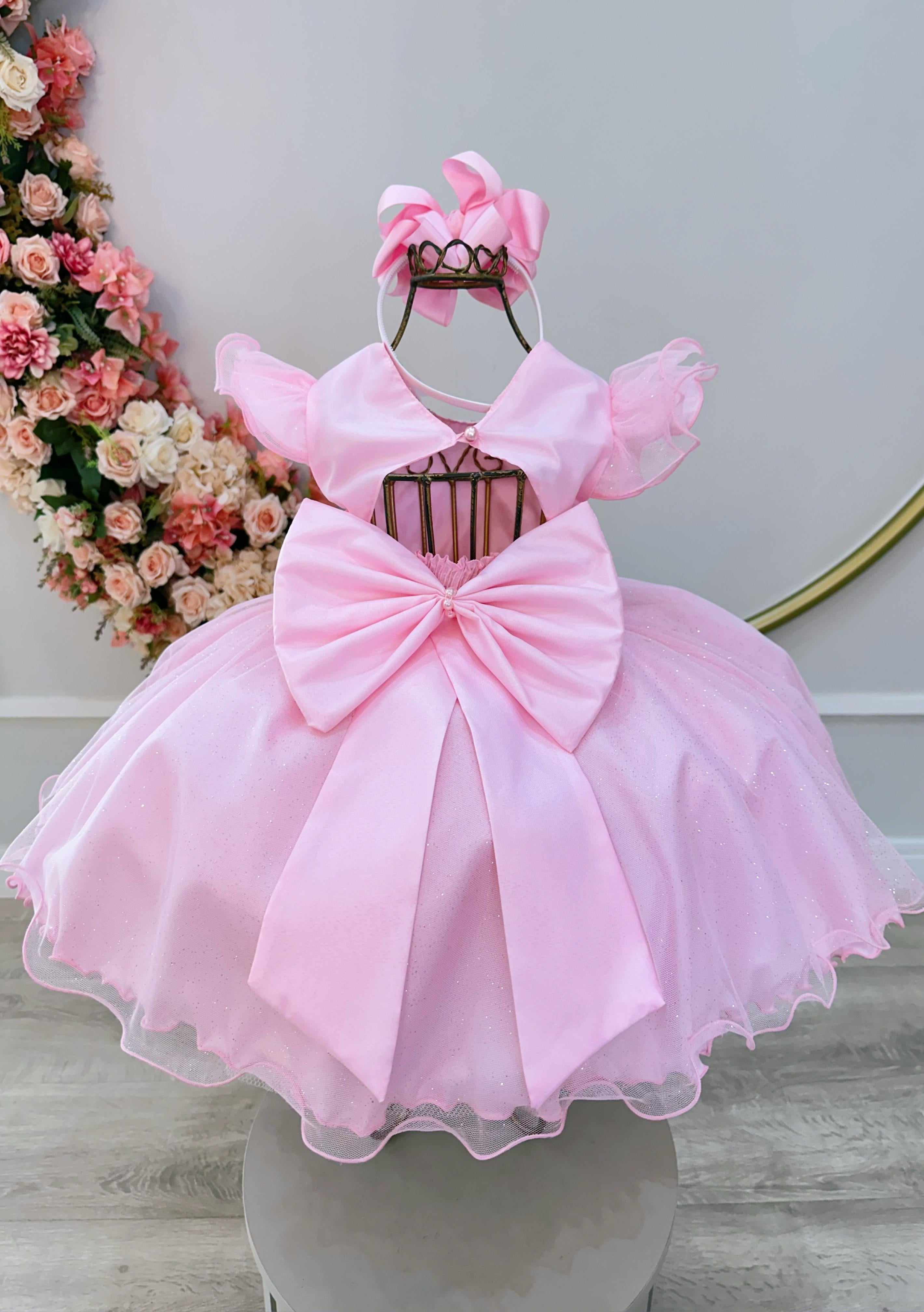 Vestido Infantil Princesas Jardim Encantado Rosa Super Luxo