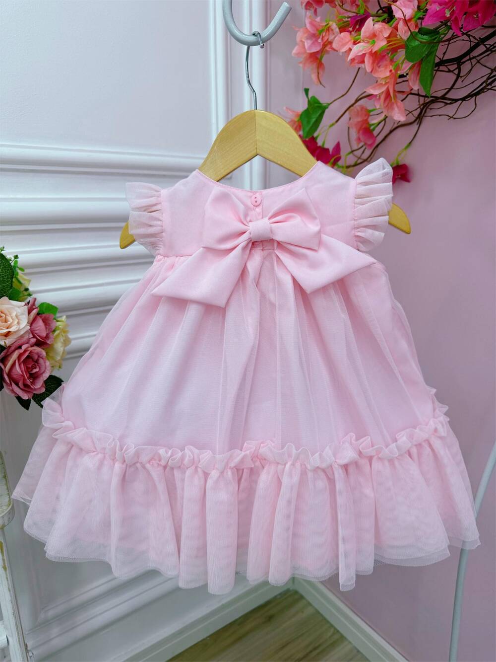 Vestido Infantil Bebê Rosa Bebê Jardim Encantado Luxo