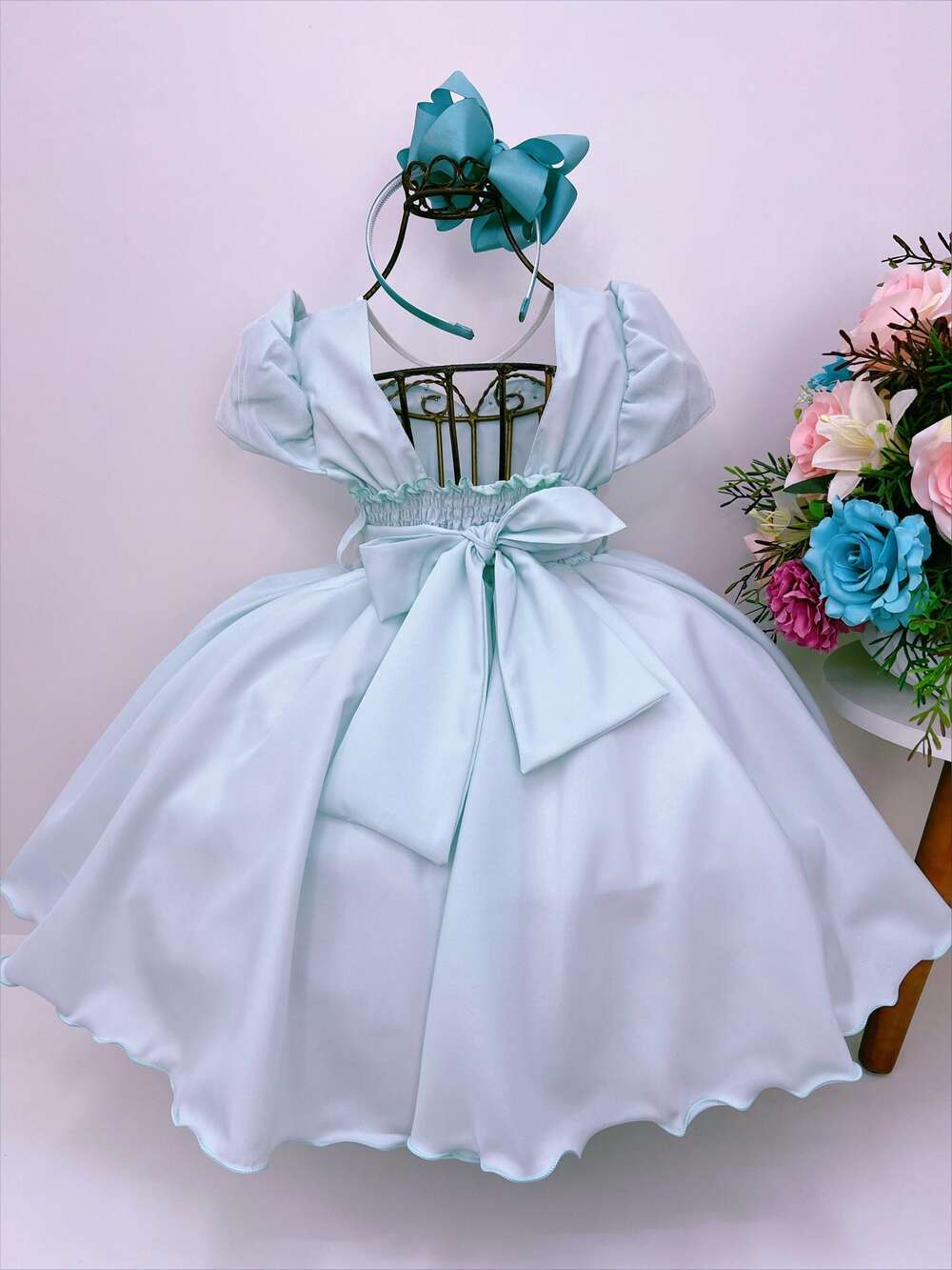 Vestido Infantil Verde C/ Aplique de Borboletas Pérolas