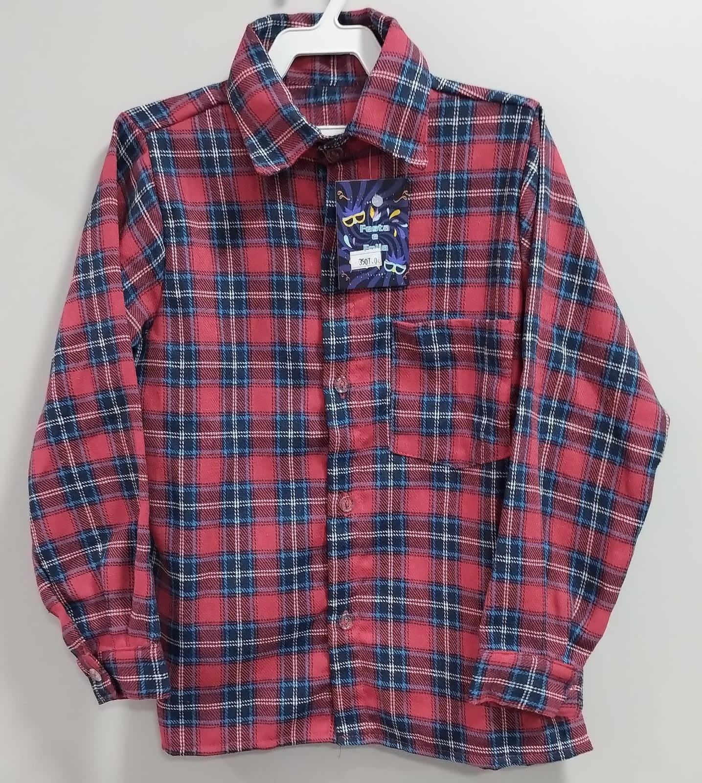 Camisa Flanelada Xadrez Junino Arraiá Vermelho e Azul Marinho