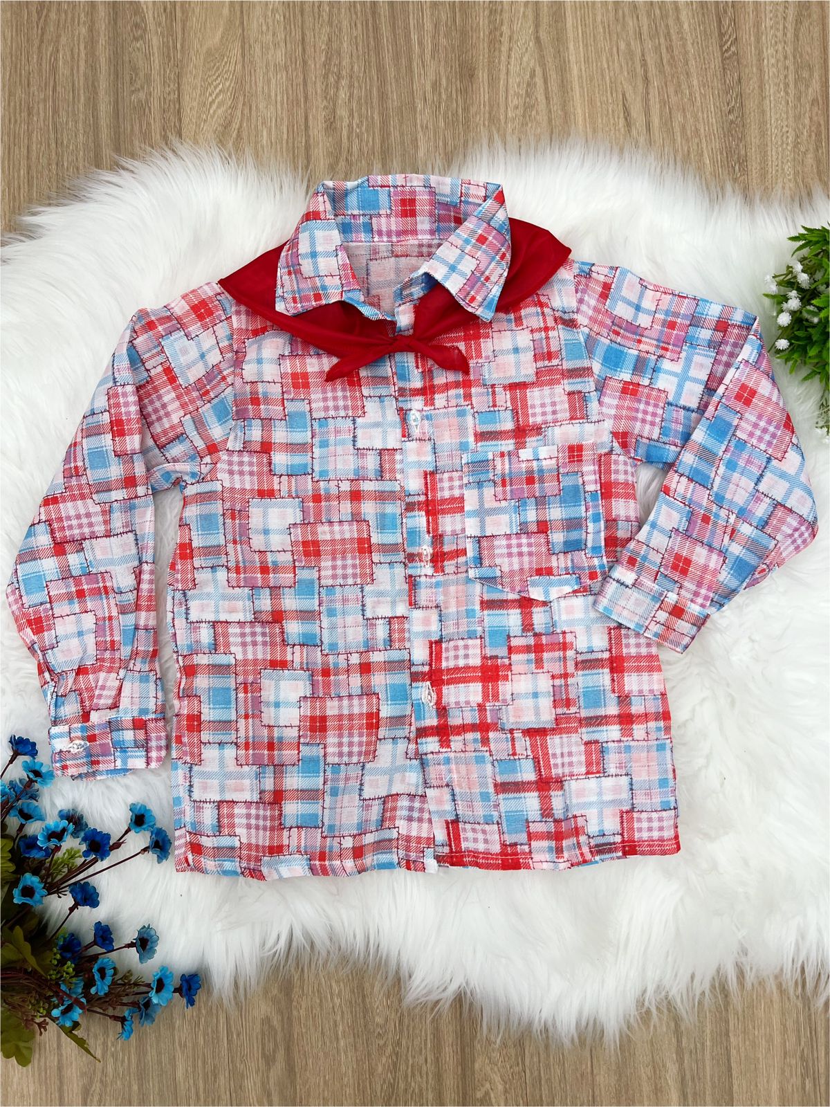 Camisa Xadrez Vermelho Azul Branco