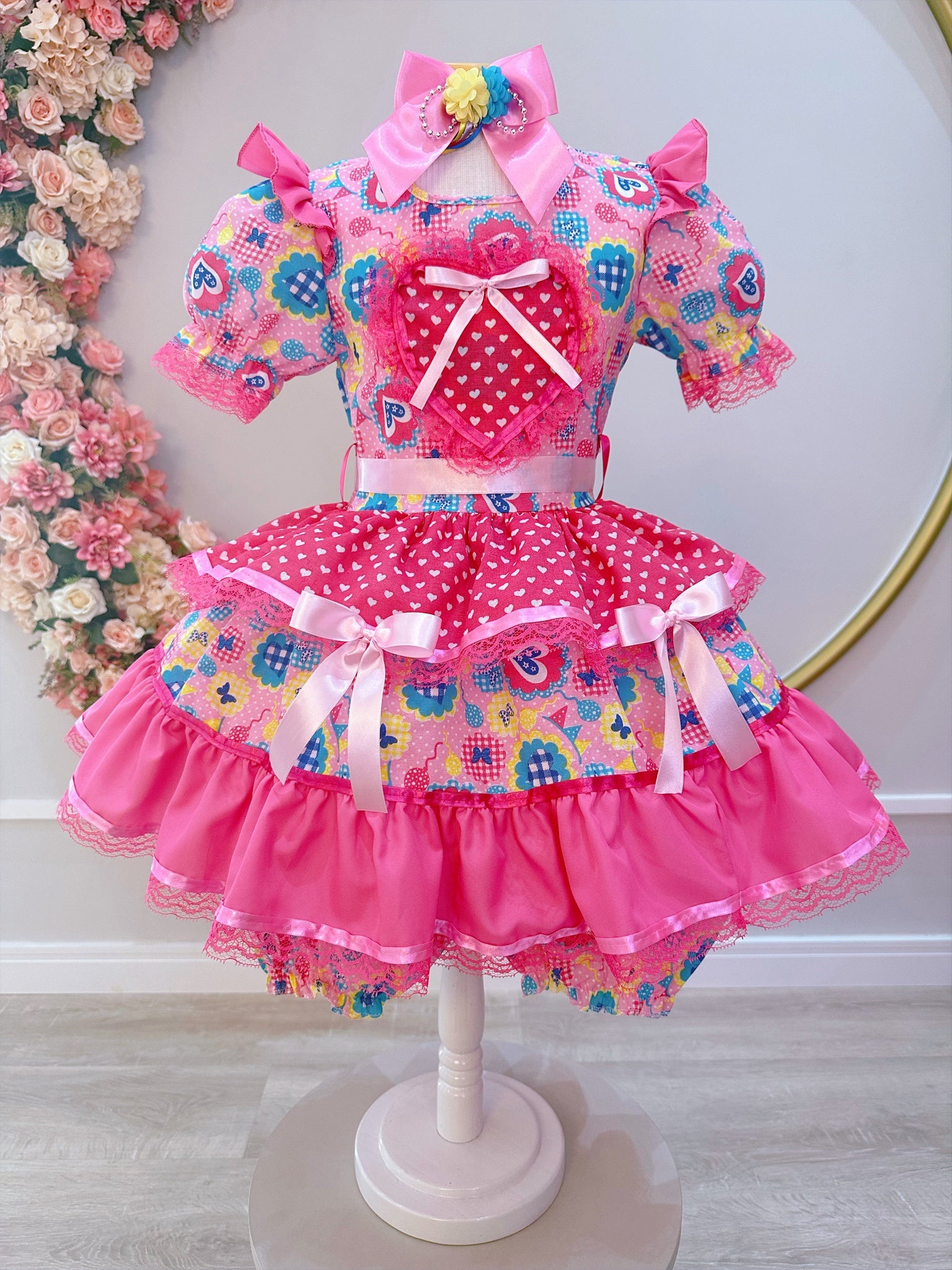 Fantasia Infantil Junino Arraiá Rosa C/ Estampa Colorida