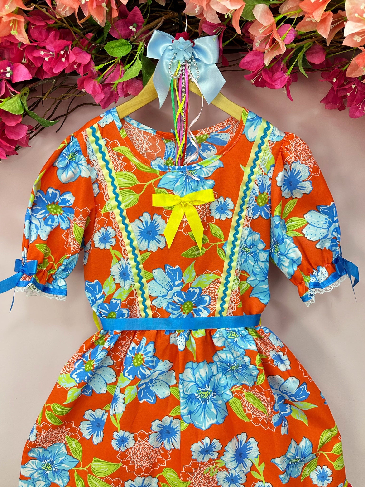 Fantasia Infantil Junino Arraiá Vermelho Com Estampa Colorida