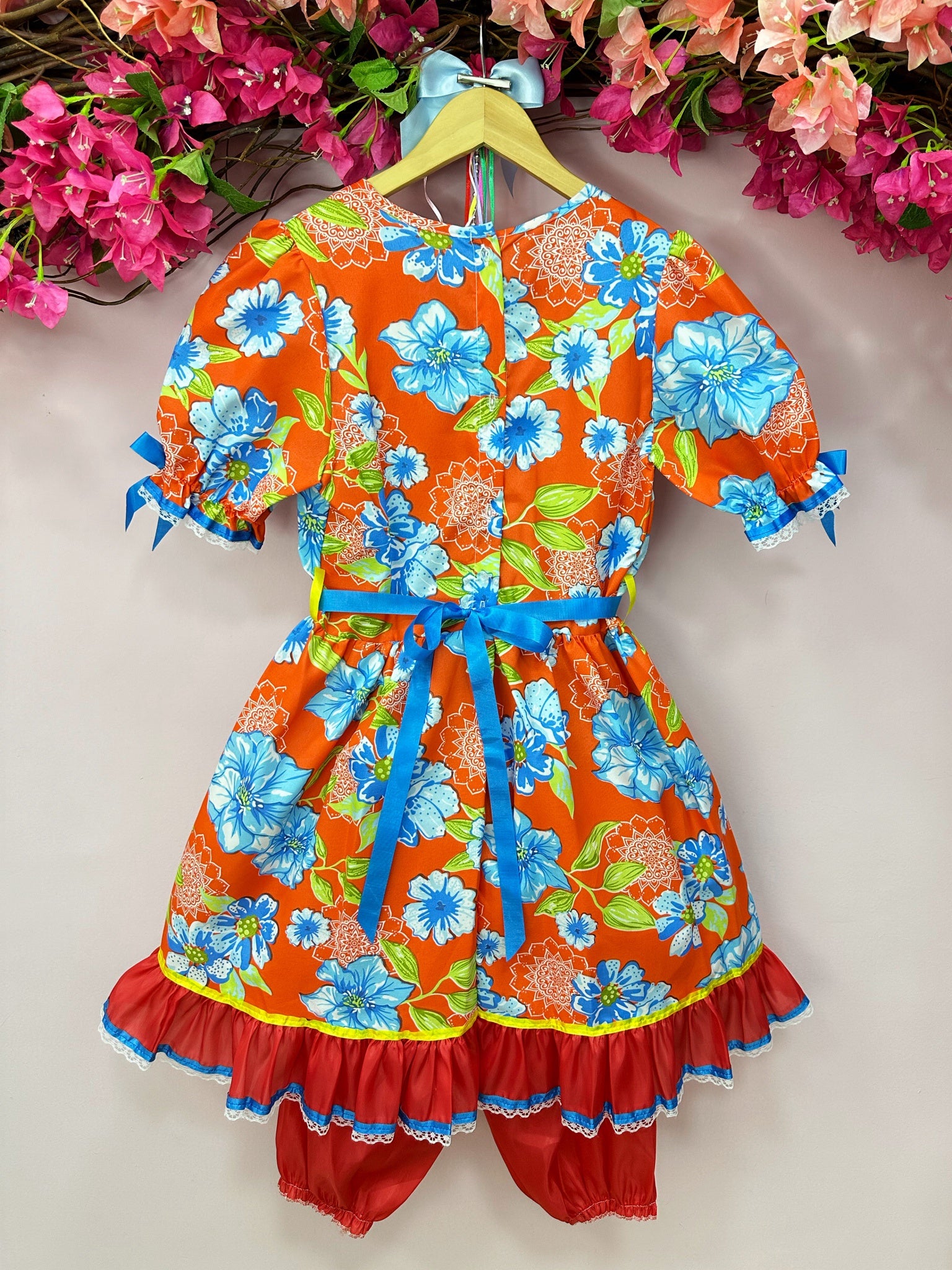 Fantasia Infantil Junino Arraiá Vermelho Com Estampa Colorida