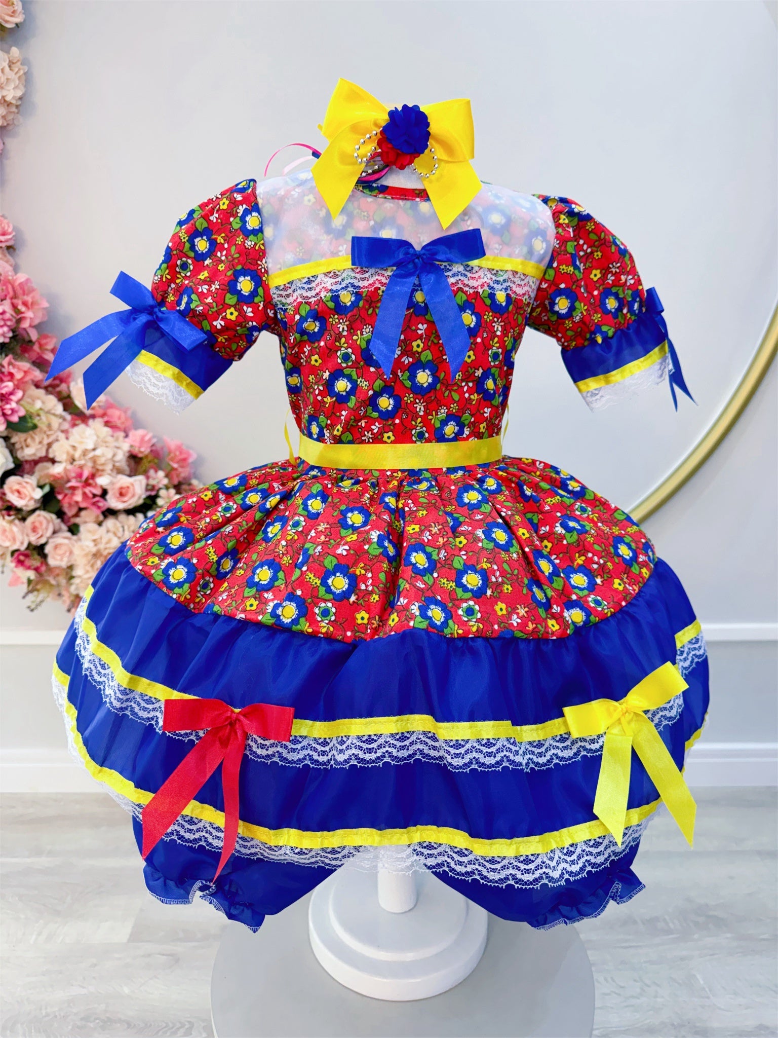 Fantasia Infantil Junino Vermelho C/ Estampa Colorida Festas