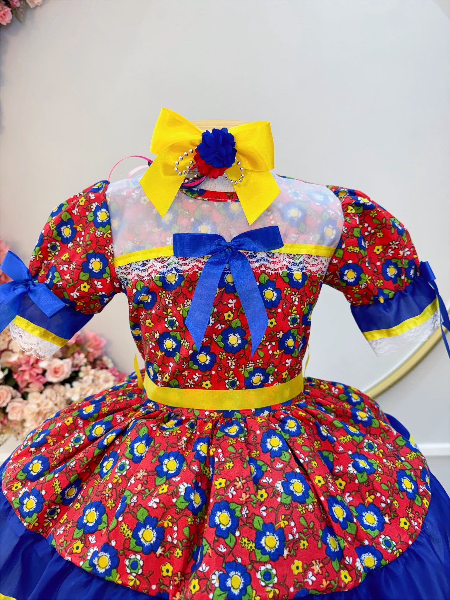 Fantasia Infantil Junino Vermelho C/ Estampa Colorida Festas