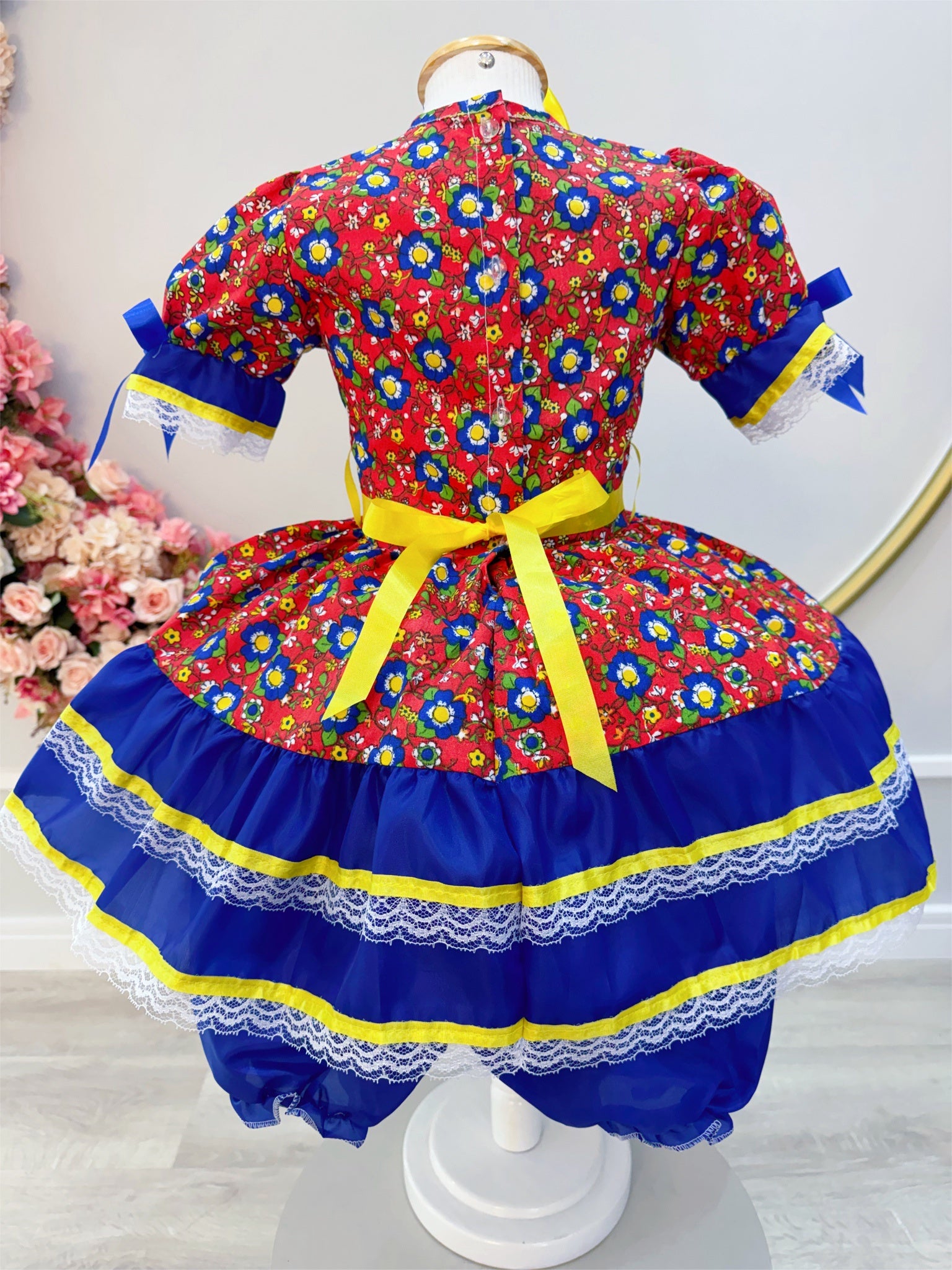 Fantasia Infantil Junino Vermelho C/ Estampa Colorida Festas