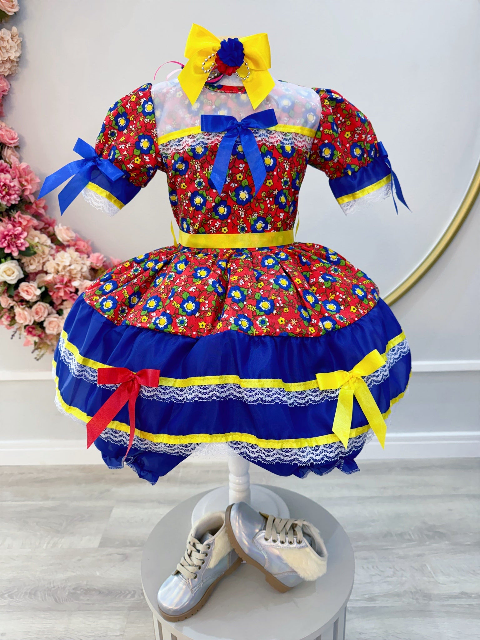 Fantasia Infantil Junino Vermelho C/ Estampa Colorida Festas