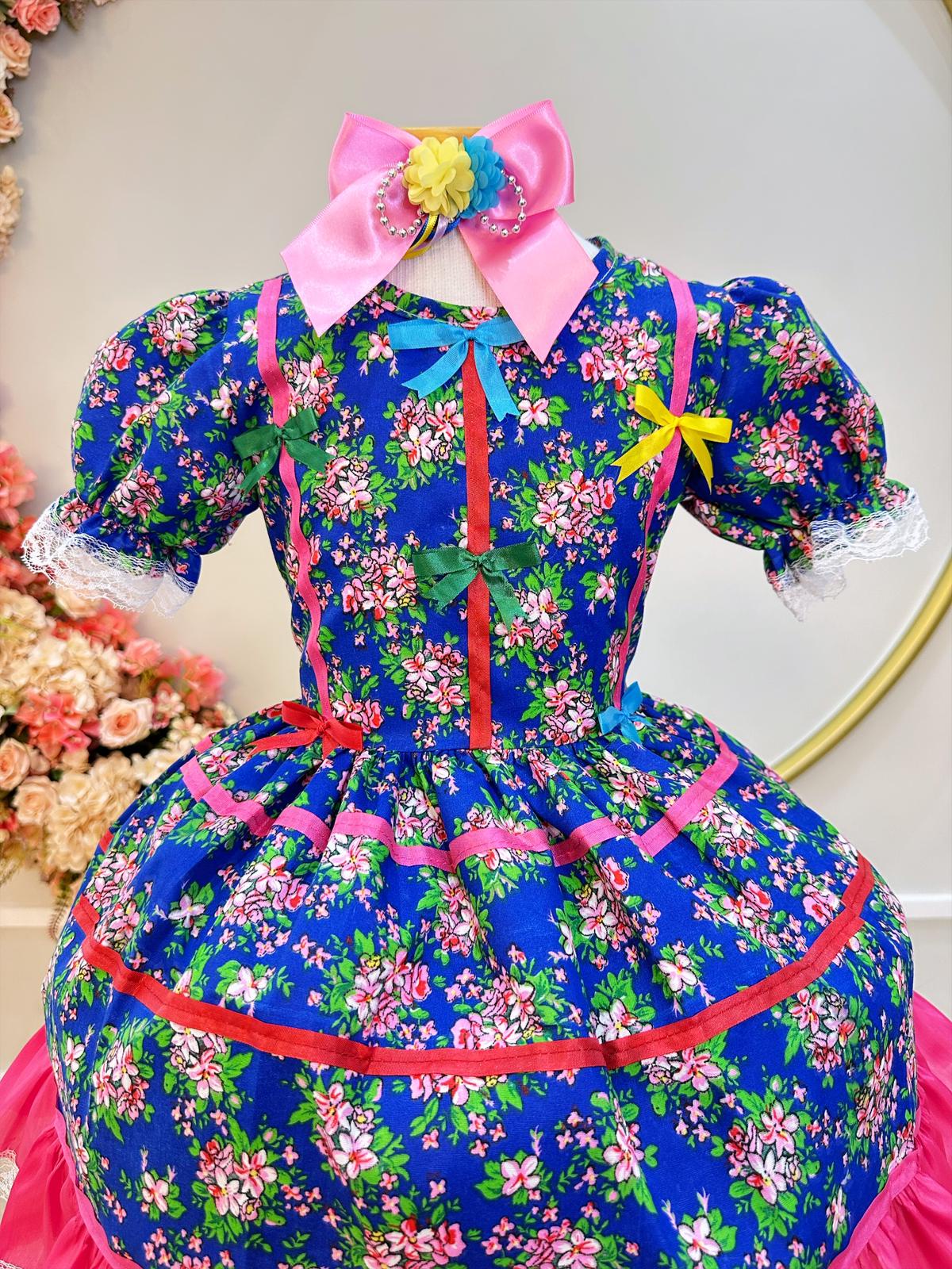 Fantasia Infantil Junino Arraiá Azul Florido Festas