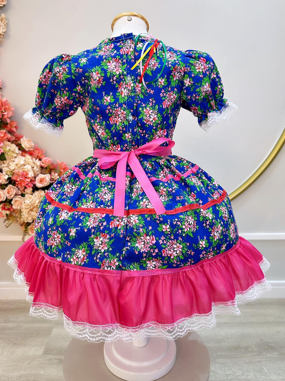 Fantasia Infantil Junino Arraiá Azul Florido Festas