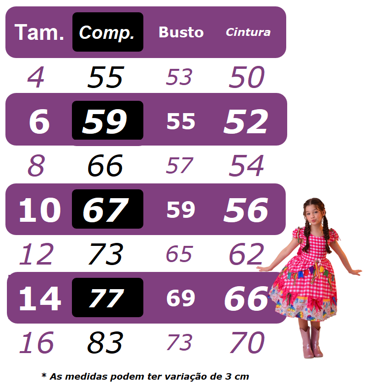 Vestido Infantil Junino Arraiá Vermelho e Azul Com Estampa