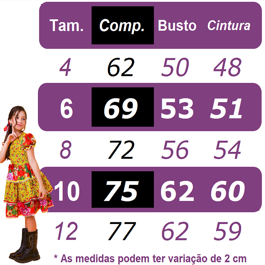 Fantasia Infantil Junino Lilás Colorido Florzinhas Festas