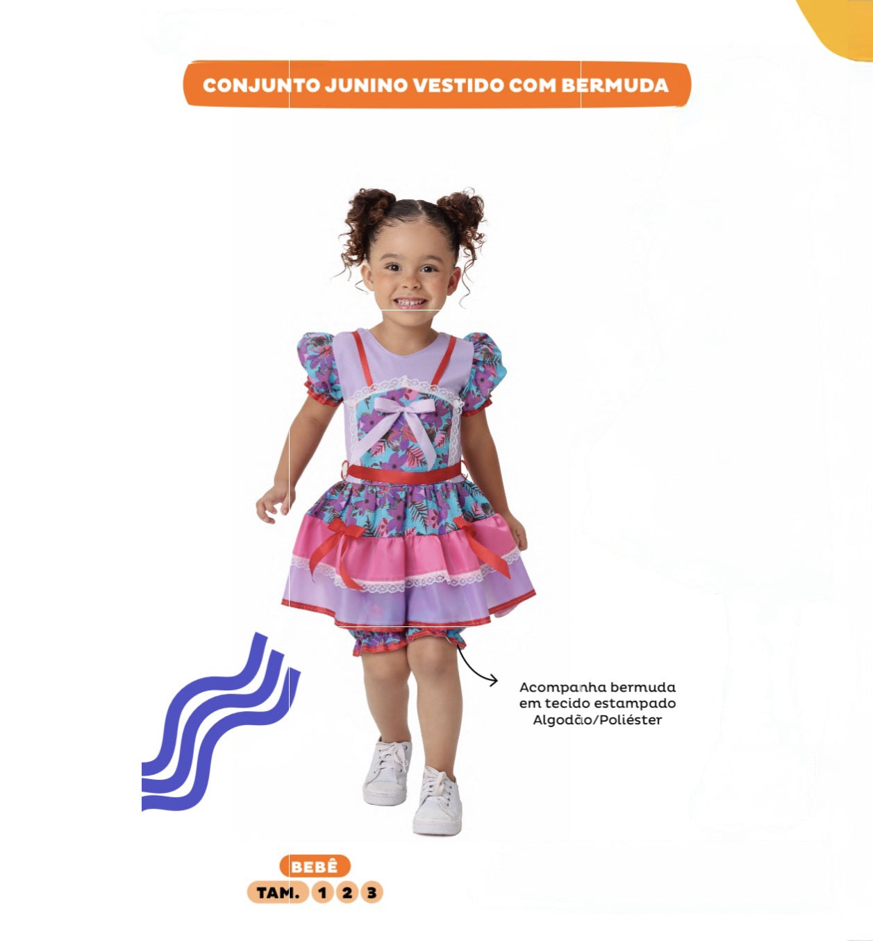 Fantasia Infantil Junino Lilás Florzinhas Coloridas