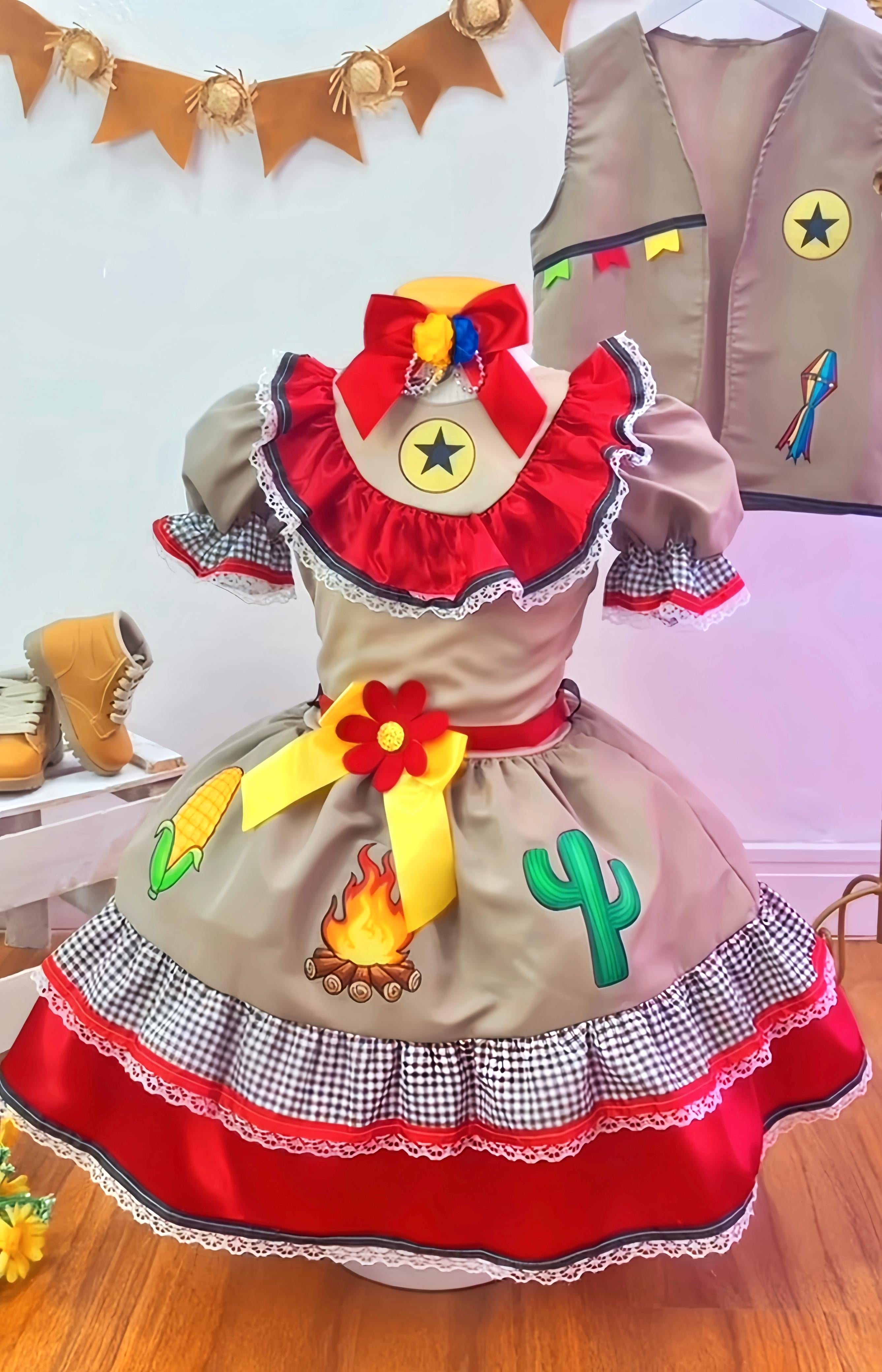 Fantasia Infantil Junino Maria Bonita Colorido Festas