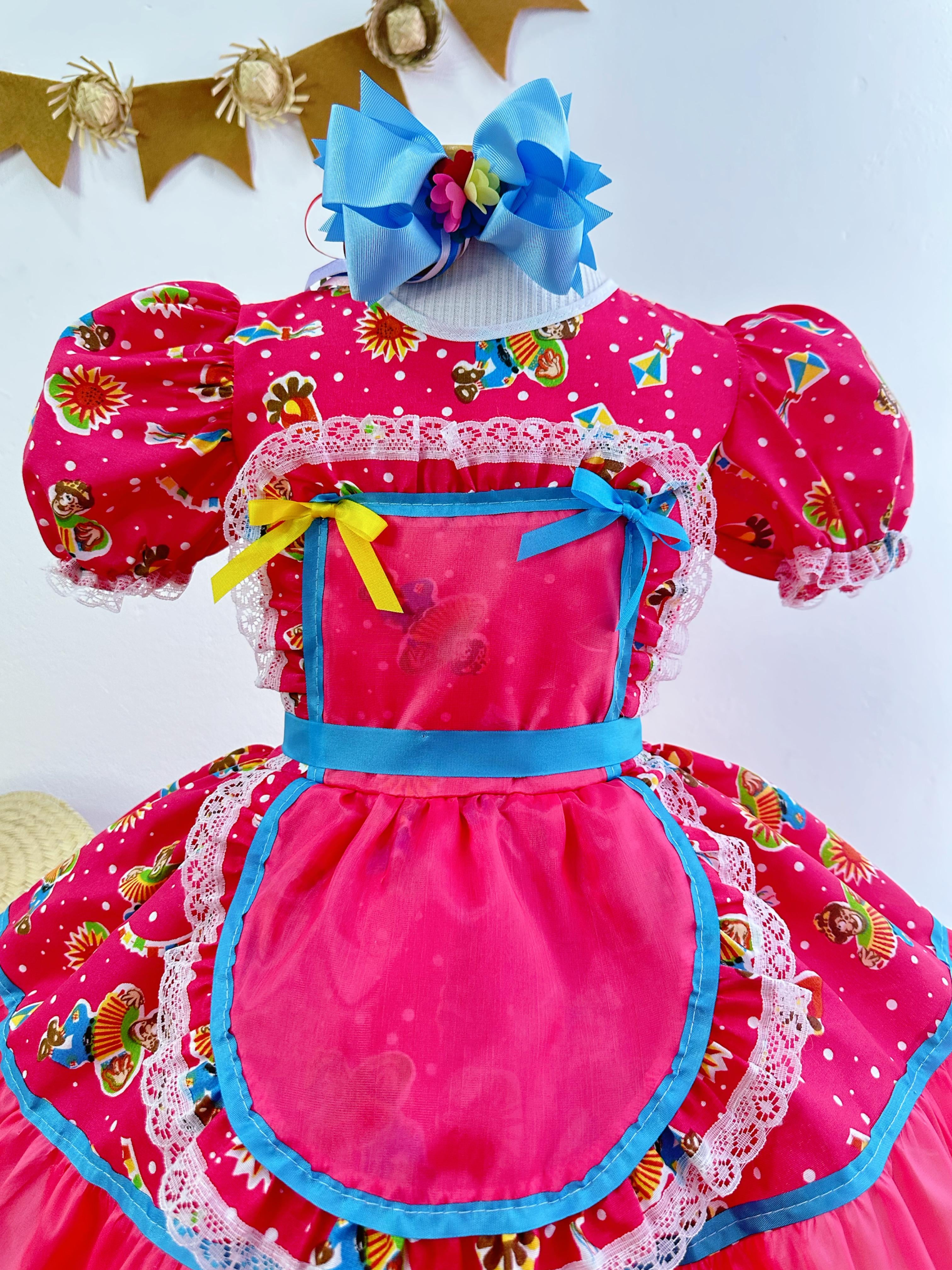 Fantasia Infantil Junino Pink Colorido Festa São João