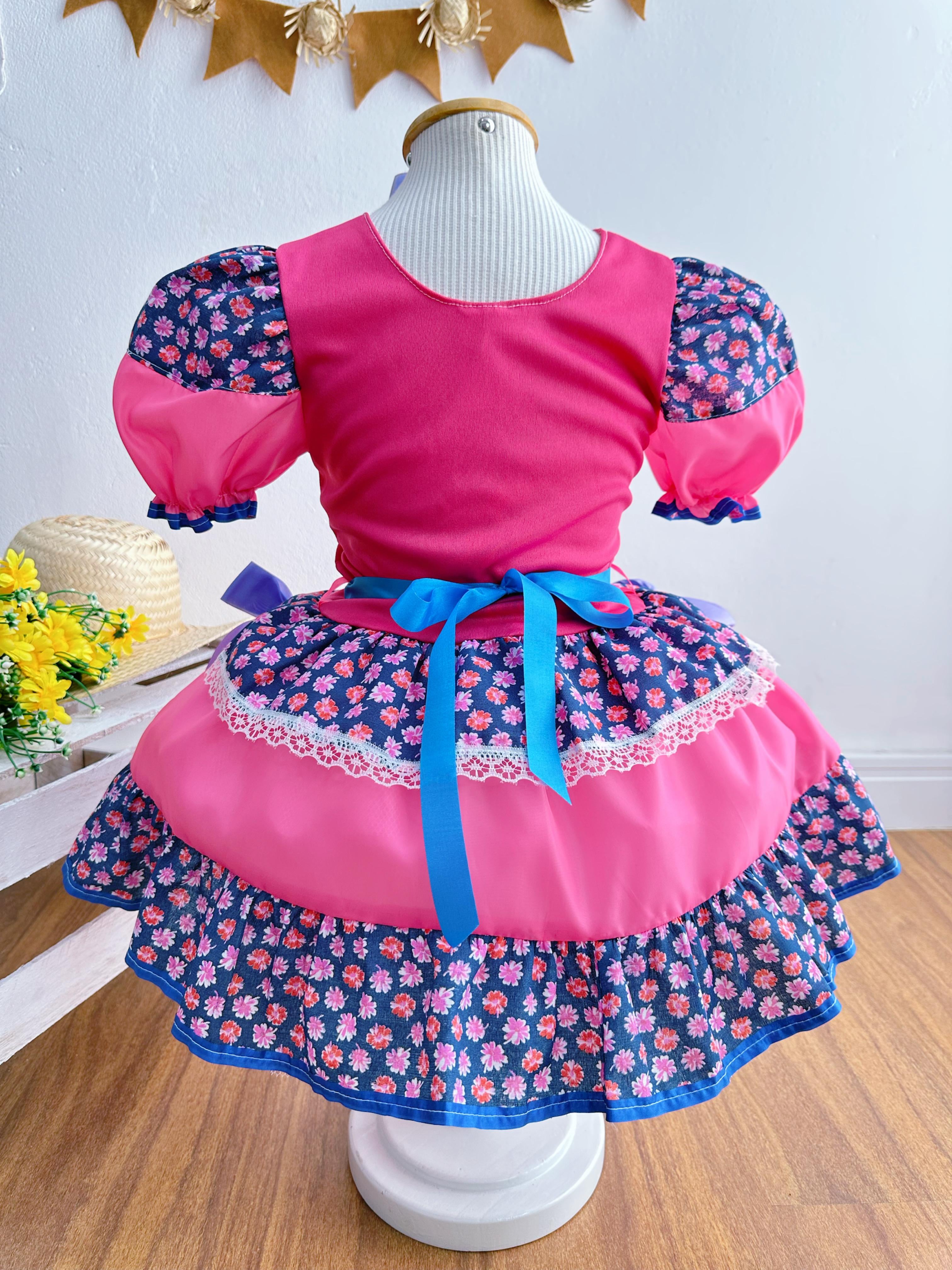 Fantasia Infantil Junino Pink Coração Colorido Festas
