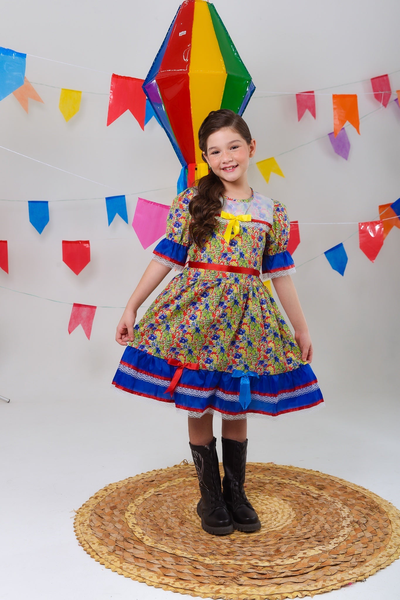 Fantasia Infantil Junino Verde Com Estampa Florzinhas Festas
