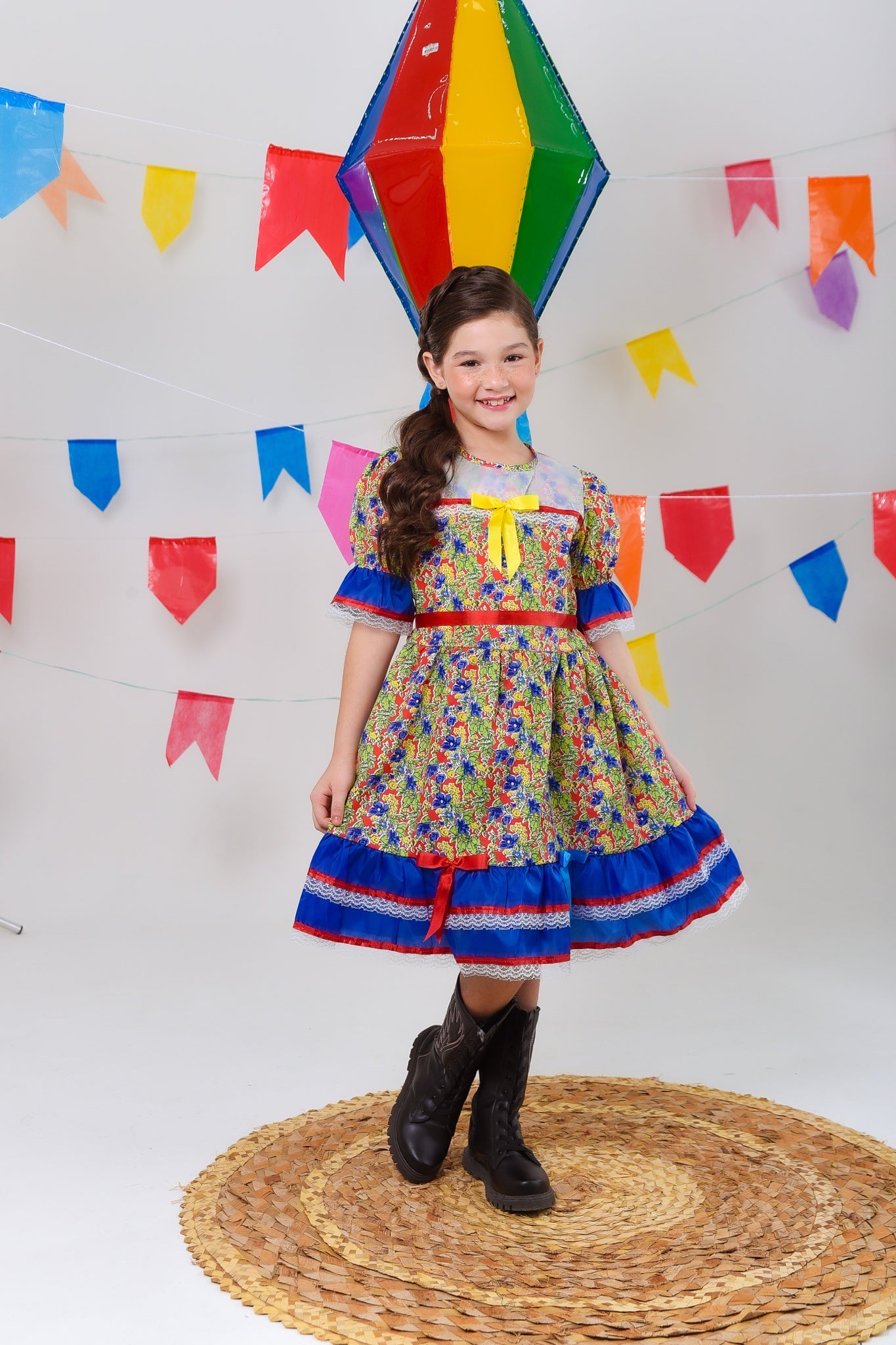 Fantasia Infantil Junino Verde Com Estampa Florzinhas Festas