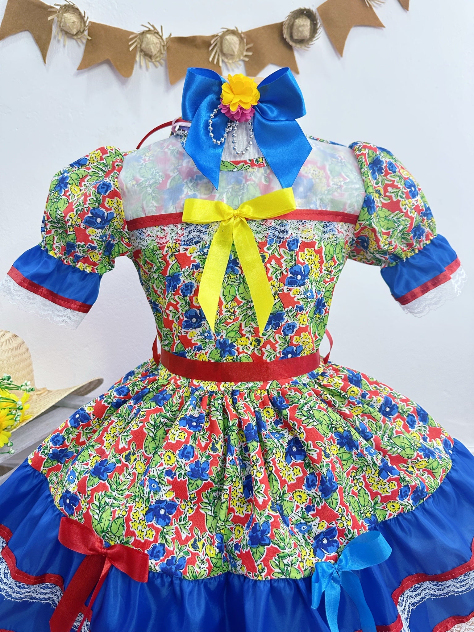Fantasia Infantil Junino Verde Com Estampa Florzinhas Festas