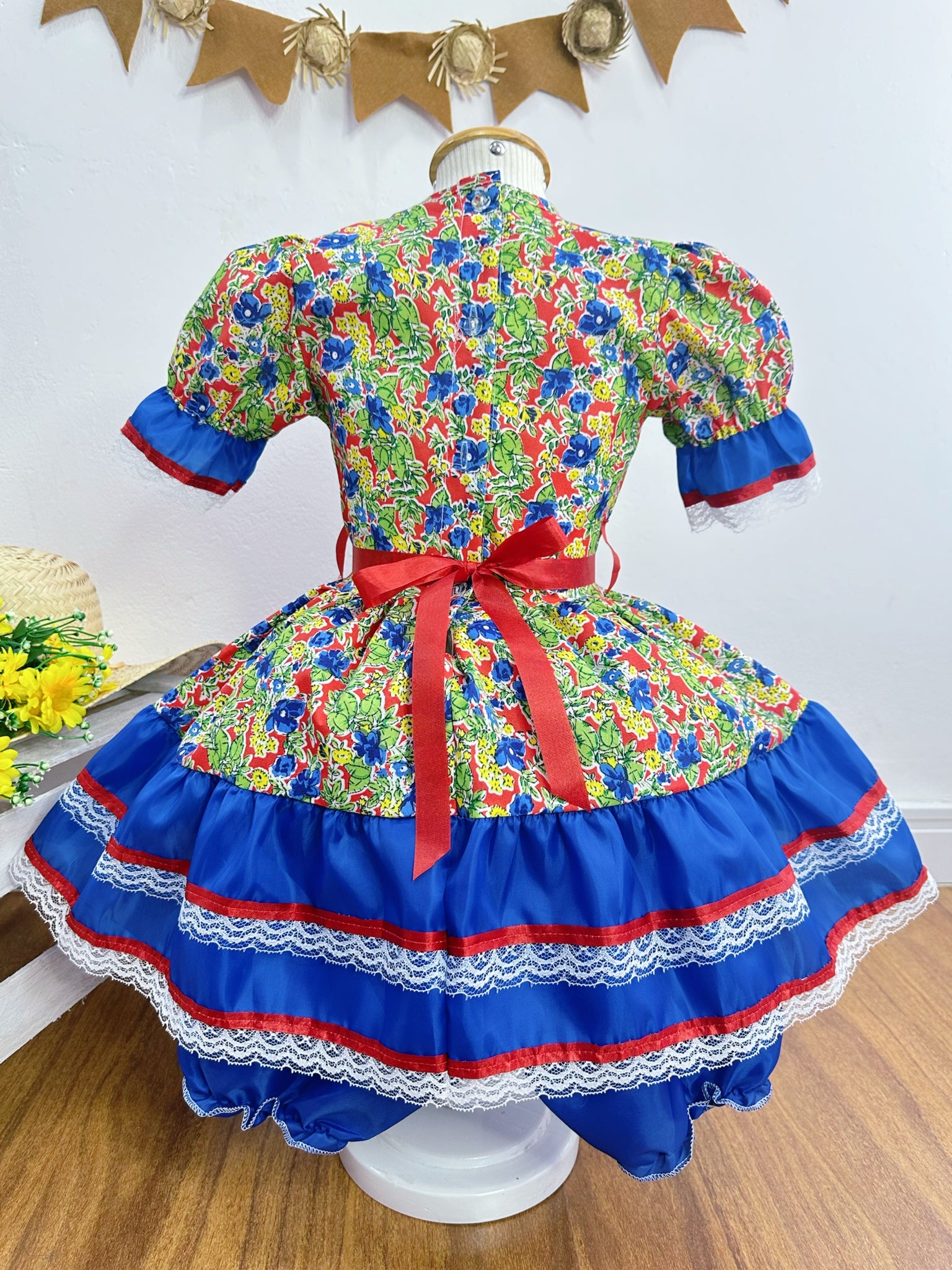 Fantasia Infantil Junino Verde Com Estampa Florzinhas Festas
