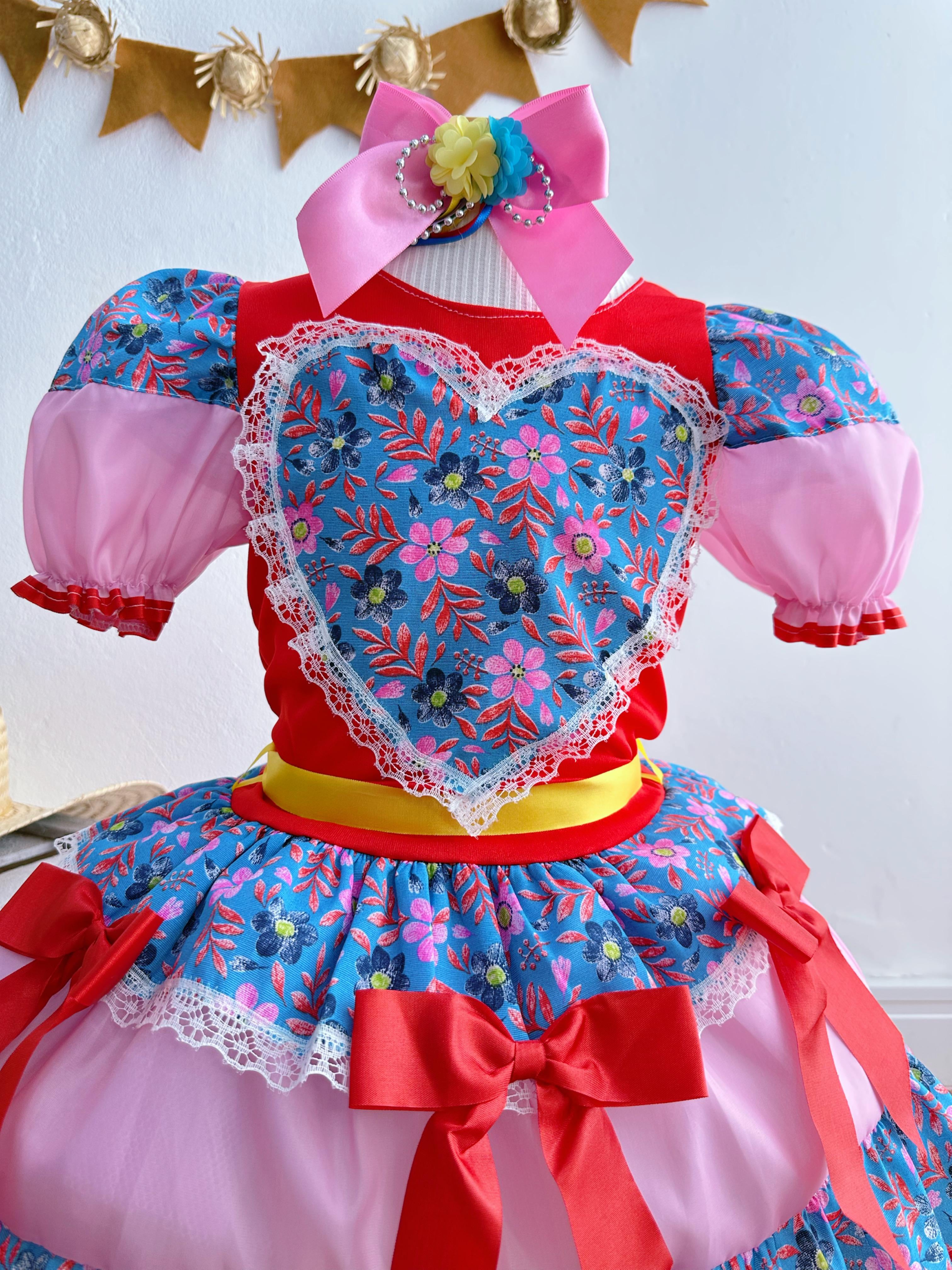 Fantasia Infantil Junino Vermelho Coração Colorido Festas