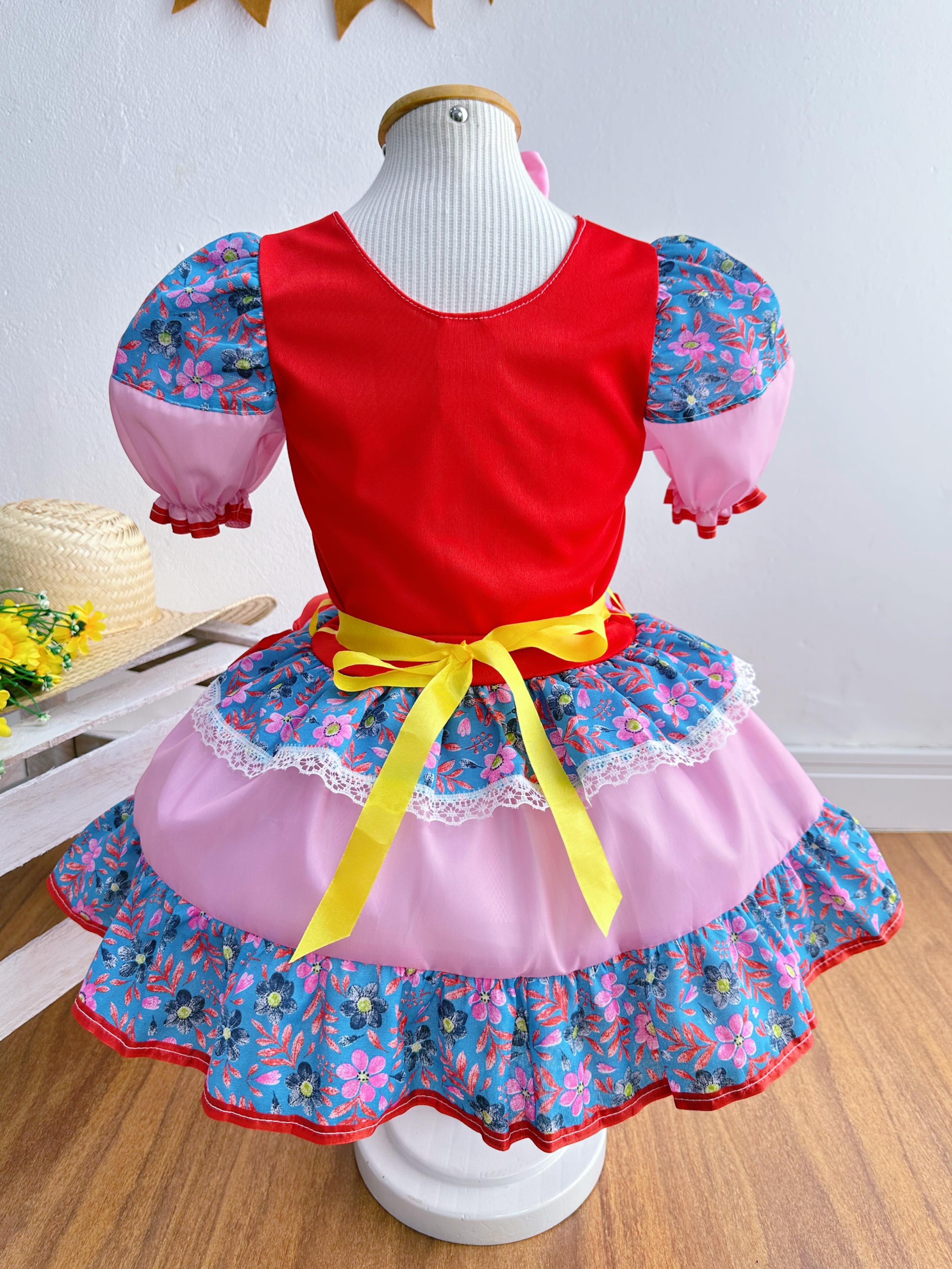 Fantasia Infantil Junino Vermelho Coração Colorido Festas