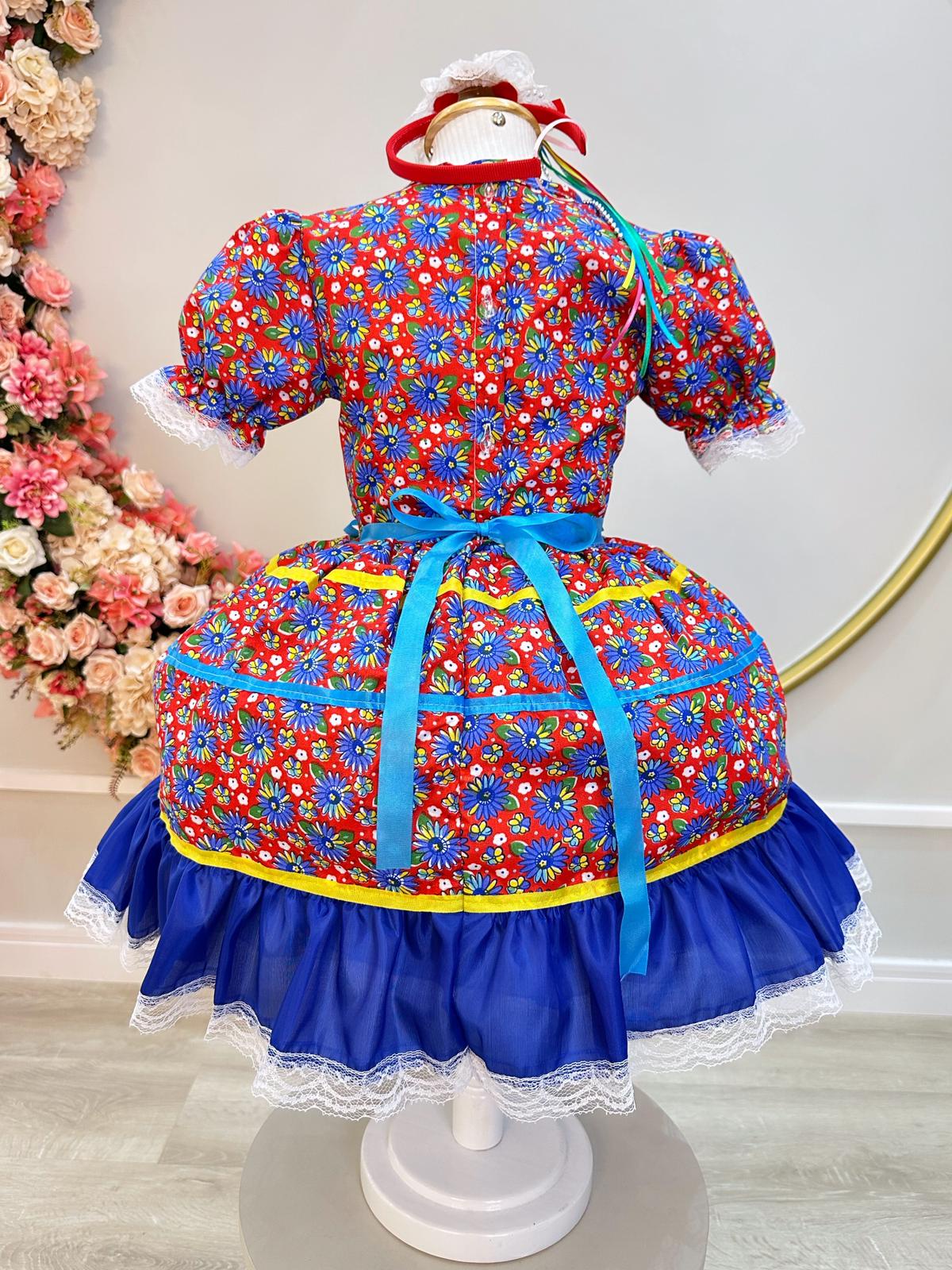 Fantasia Infantil Junino Vermelho Florido Arraiá Festas