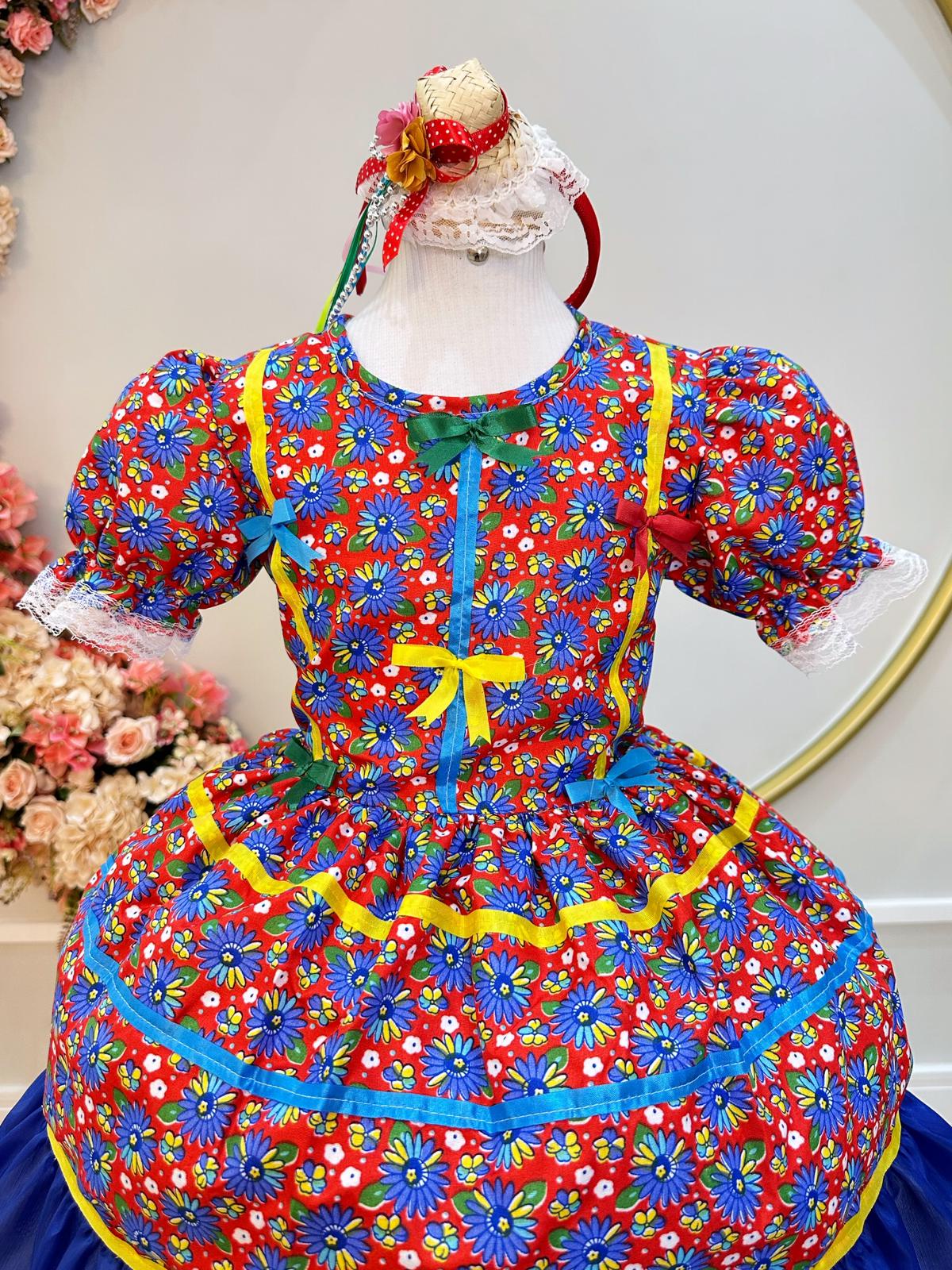 Fantasia Infantil Junino Vermelho Florido Arraiá Festas